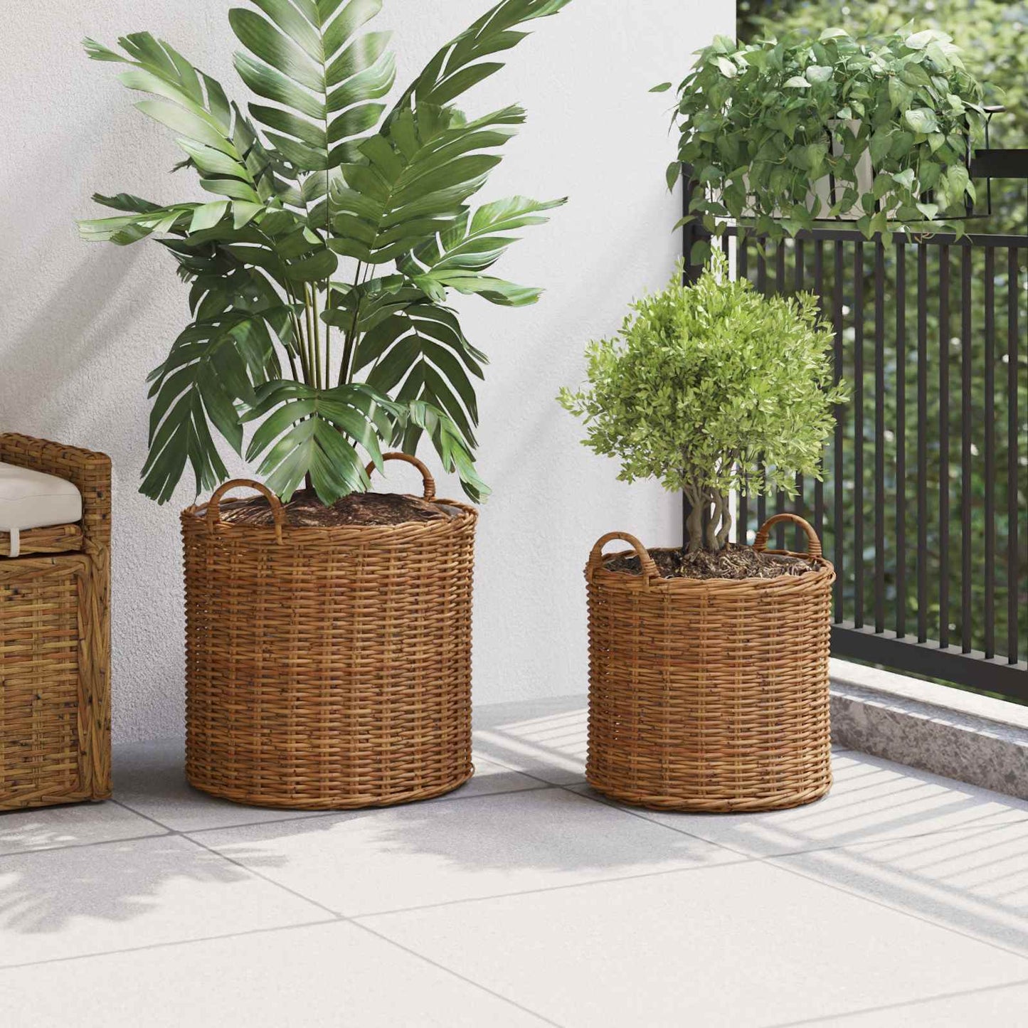 Cache-pots corbeille avec rangement 2 pcs Rotin Lacak marron