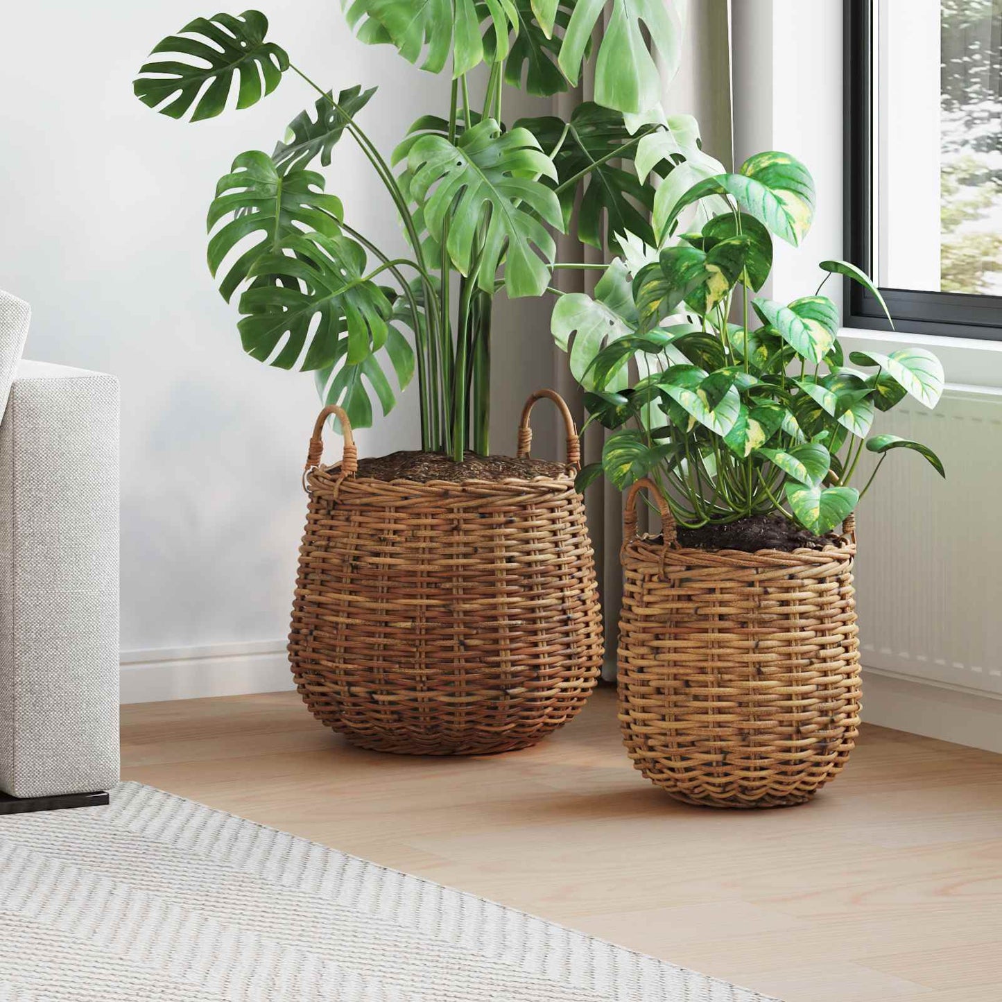 Flower Pot Basket with Storage, 2 pcs, Brown Lacak Rattan