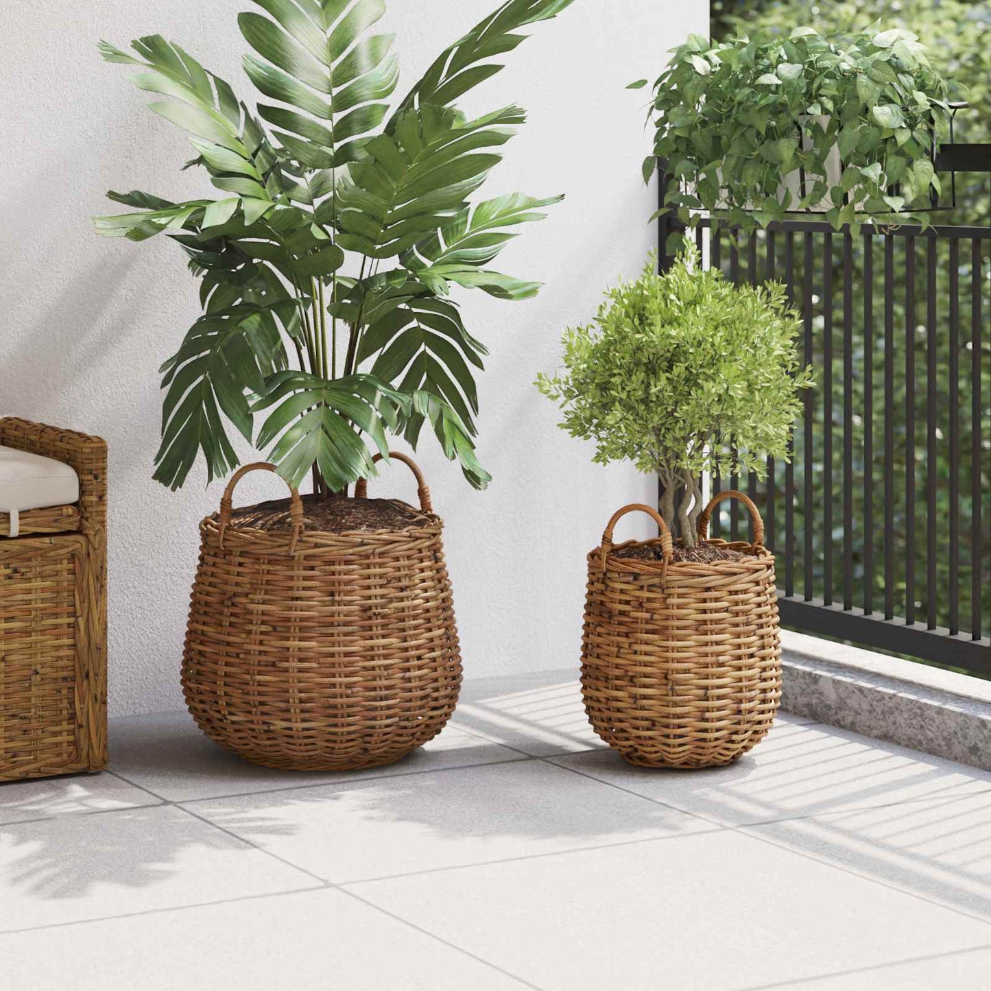 Flower Pot Basket with Storage, 2 pcs, Brown Lacak Rattan