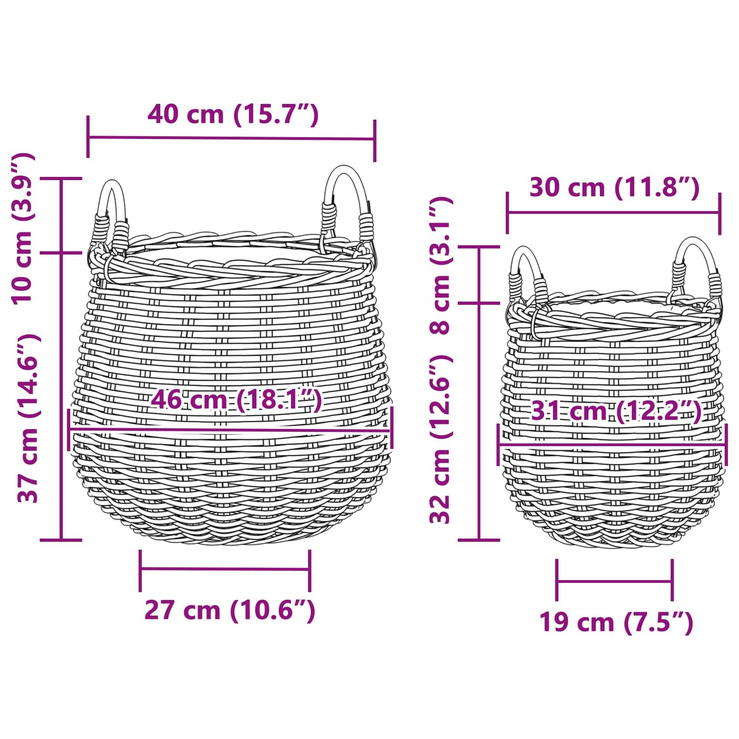 Flower Pot Basket with Storage, 2 pcs, Brown Lacak Rattan