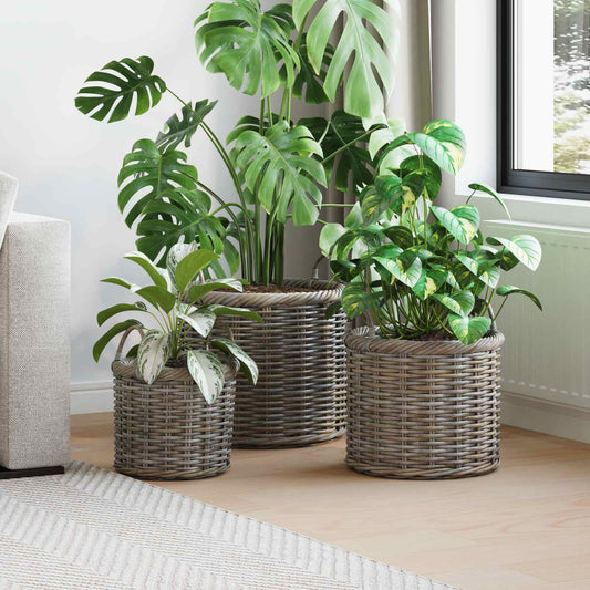Blumentopfkorb mit Speicher 3 pcs Grau Kubu Rattan