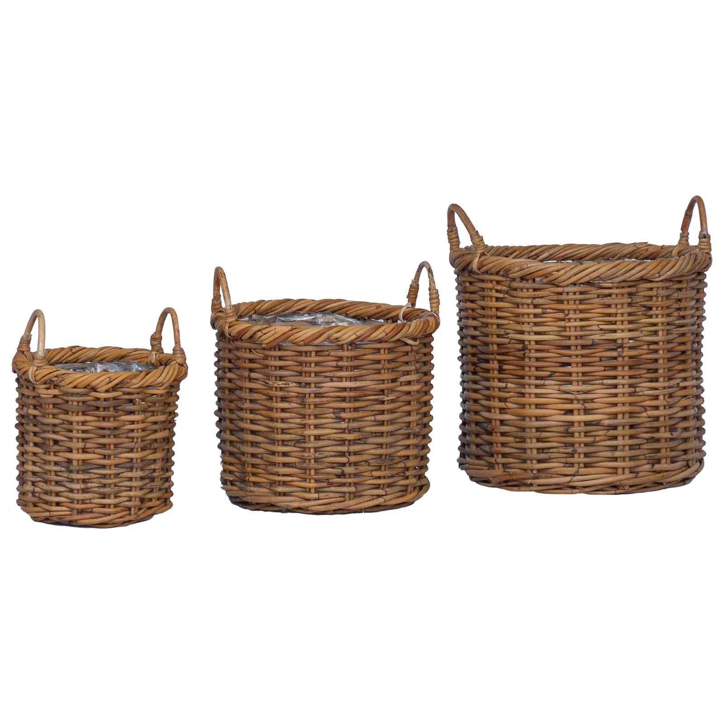 Flower Pot Basket with Storage 3 pcs Brown Kubu Rattan