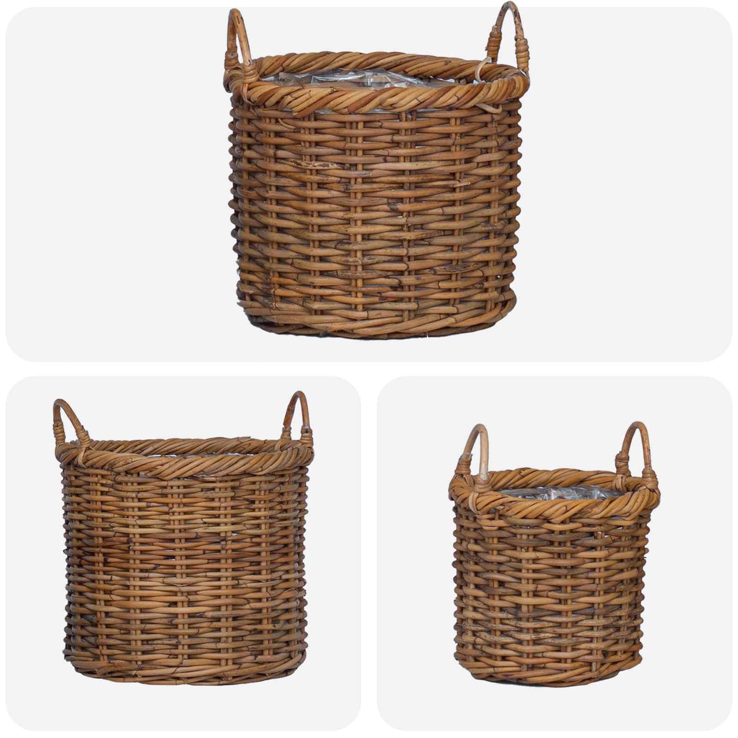 Flower Pot Basket with Storage 3 pcs Brown Kubu Rattan