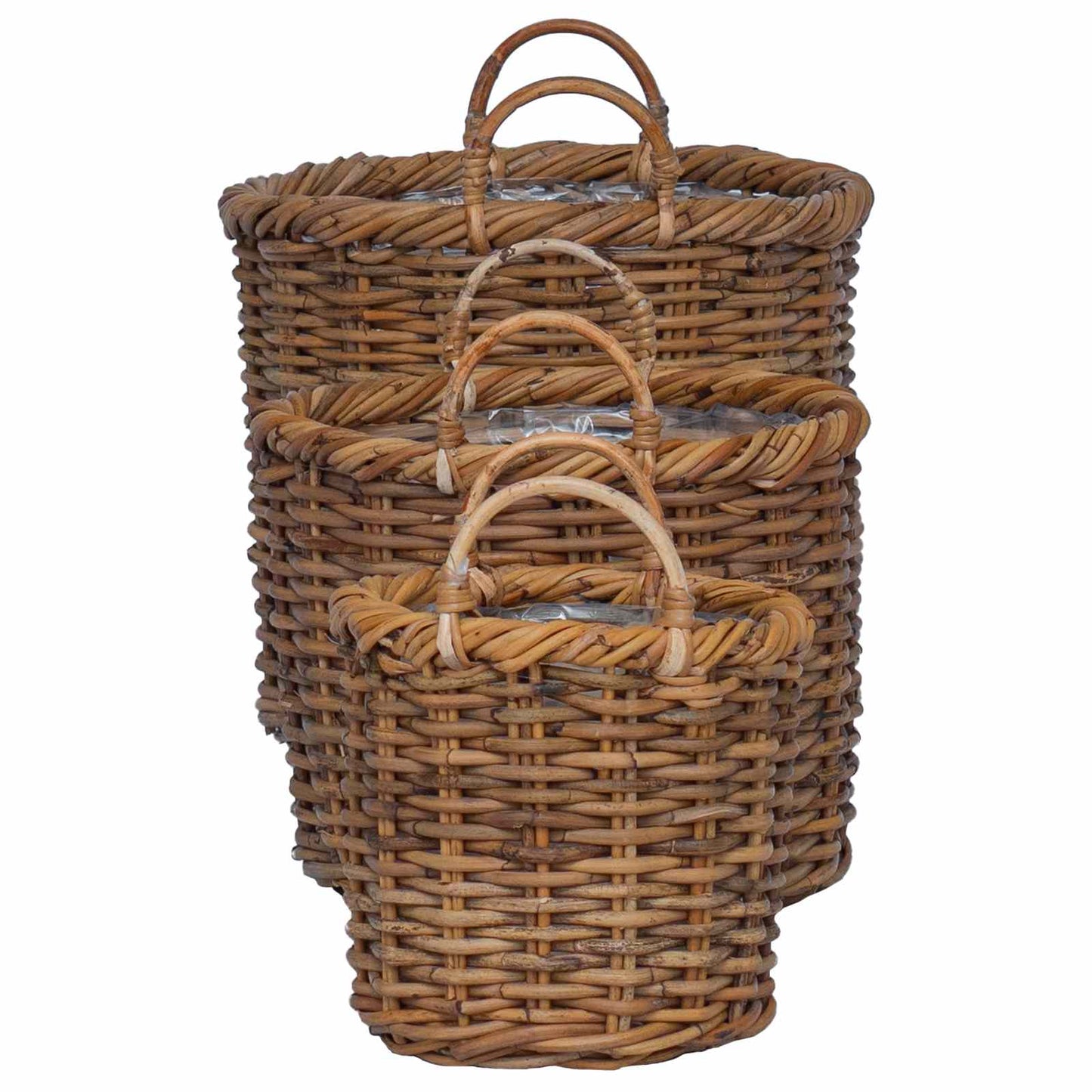 Flower Pot Basket with Storage 3 pcs Brown Kubu Rattan