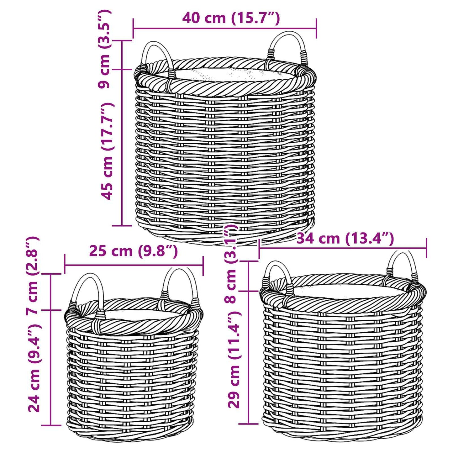 Flower Pot Basket with Storage 3 pcs Brown Kubu Rattan