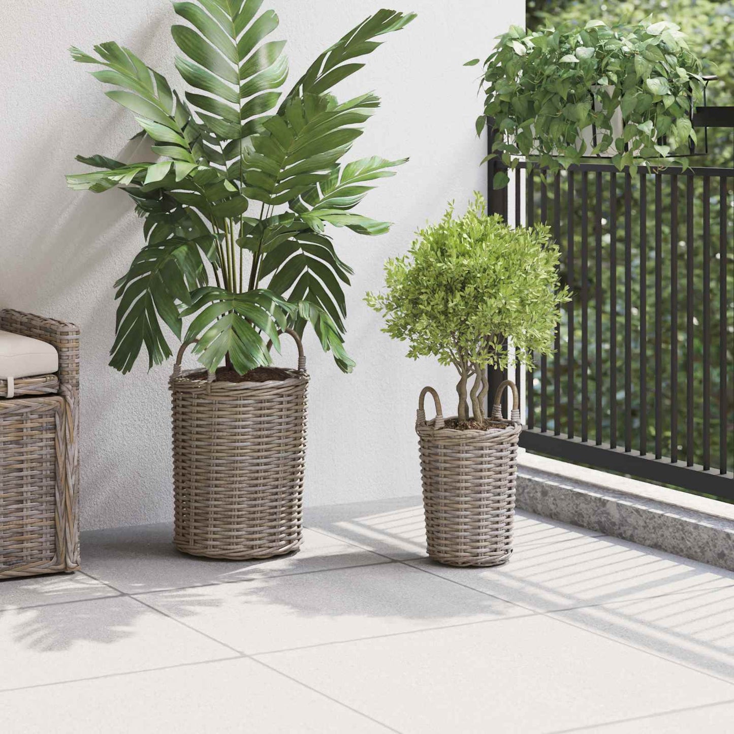 Flower Pot Basket with Storage 2 pcs Grey Kubu Rattan