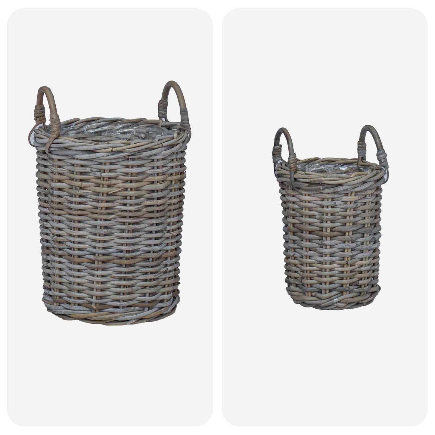 Flower Pot Basket with Storage 2 pcs Grey Kubu Rattan