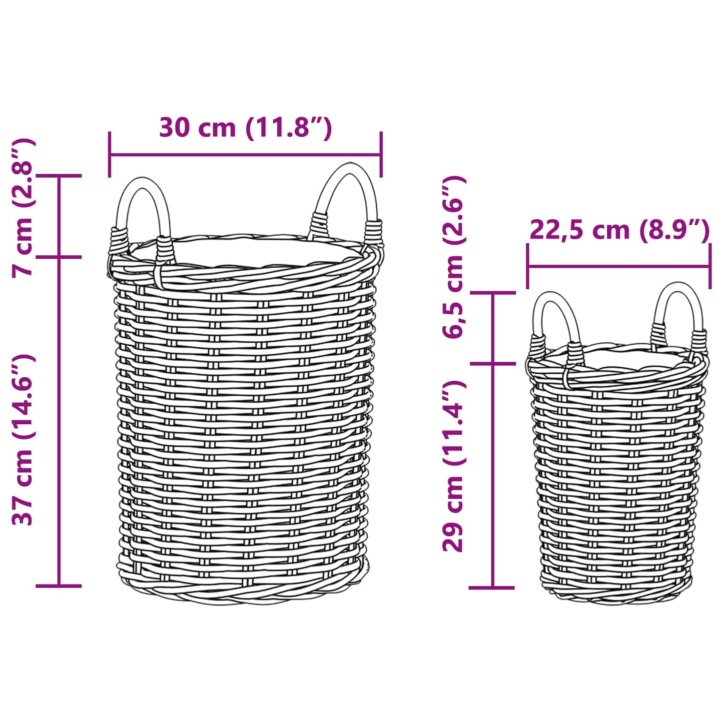 Flower Pot Basket with Storage 2 pcs Grey Kubu Rattan