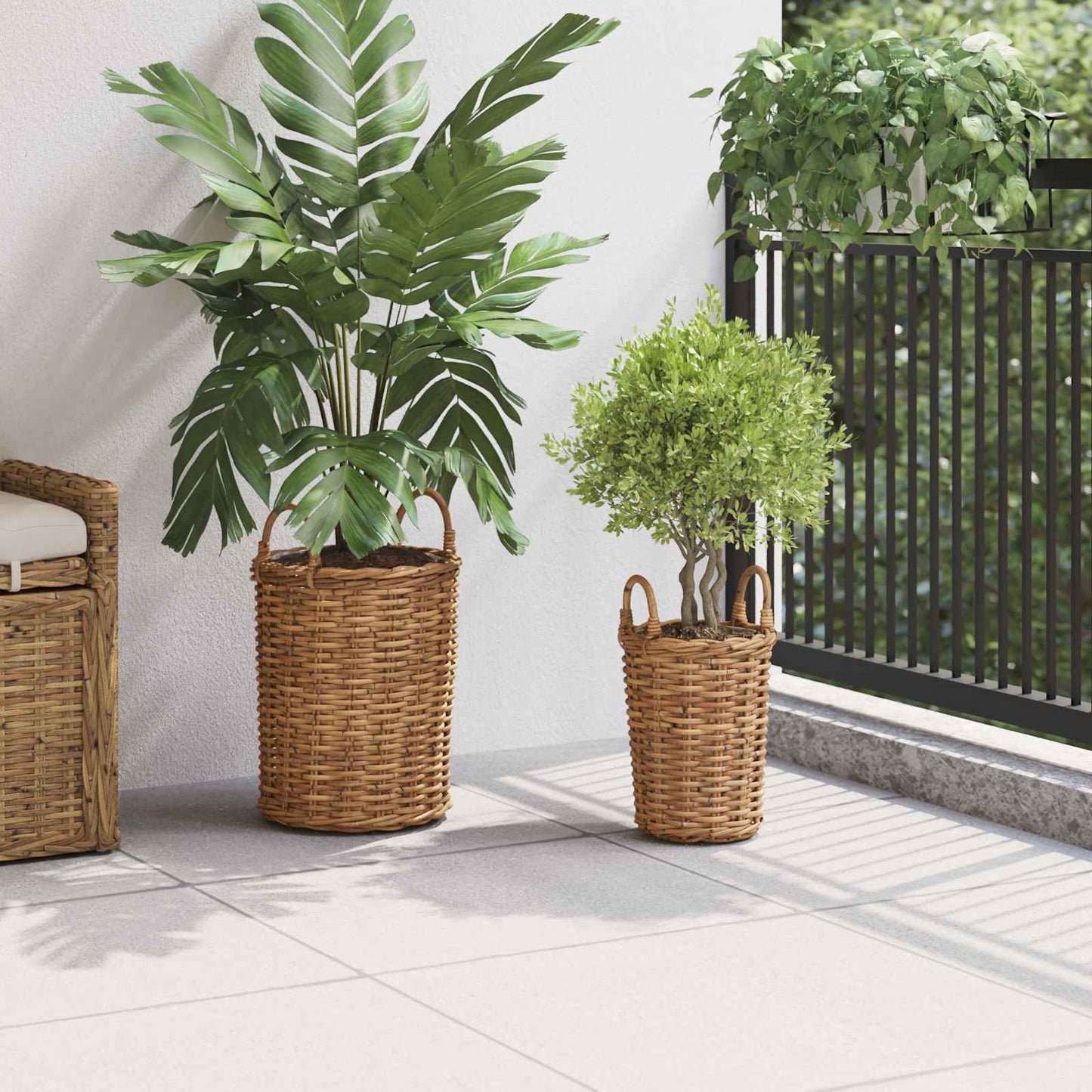 Flowerpot basket with storage 2 pcs Brown Kubu Rattan