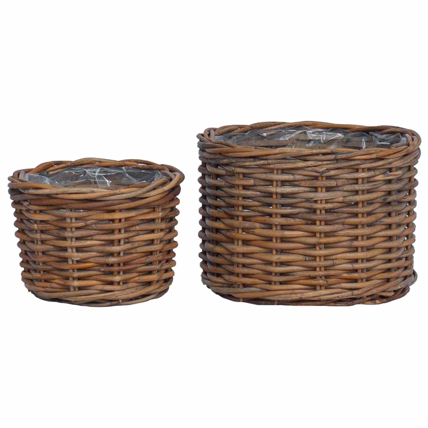Flower Pot Basket with Storage 2 pcs Brown Kubu Rattan