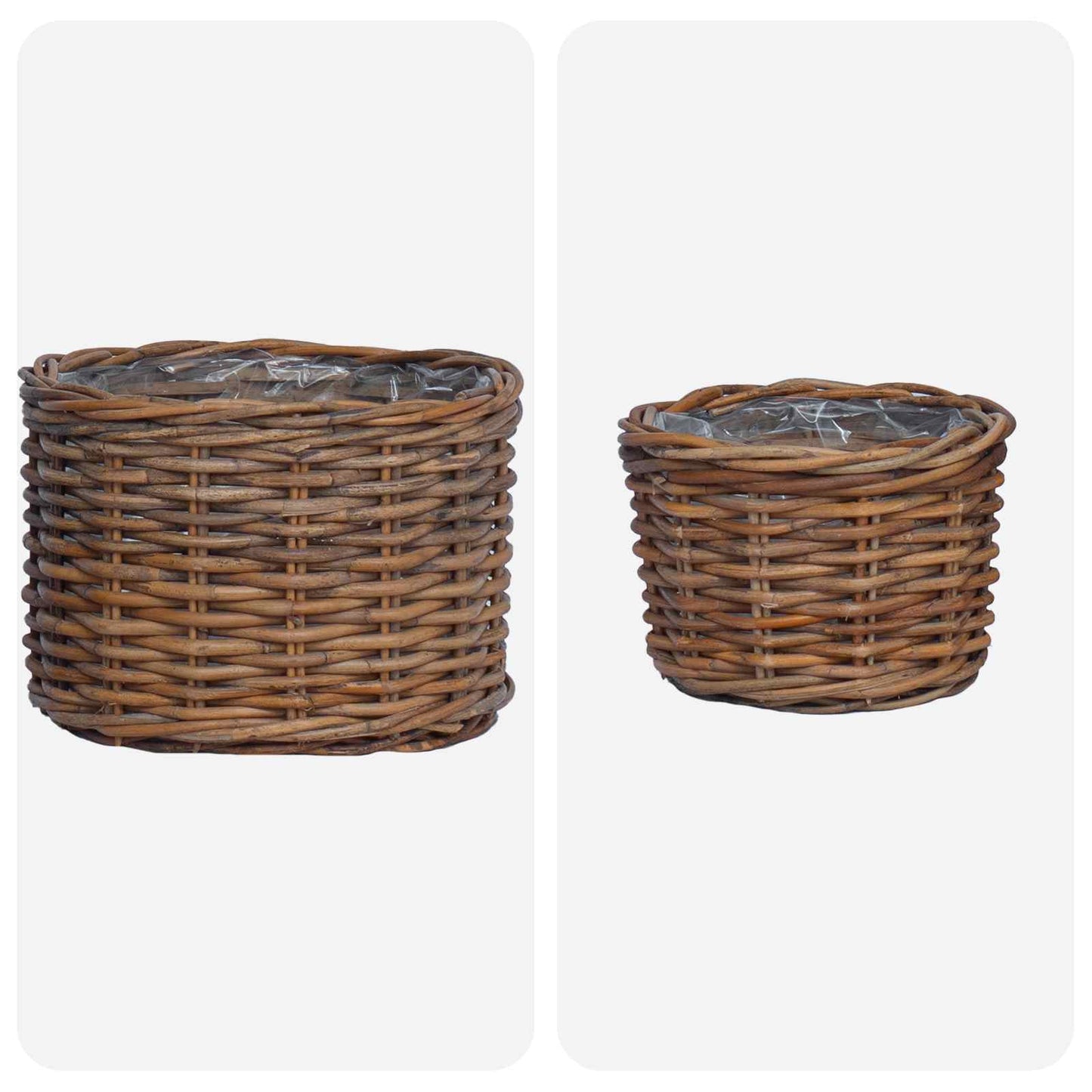 Flower Pot Basket with Storage 2 pcs Brown Kubu Rattan