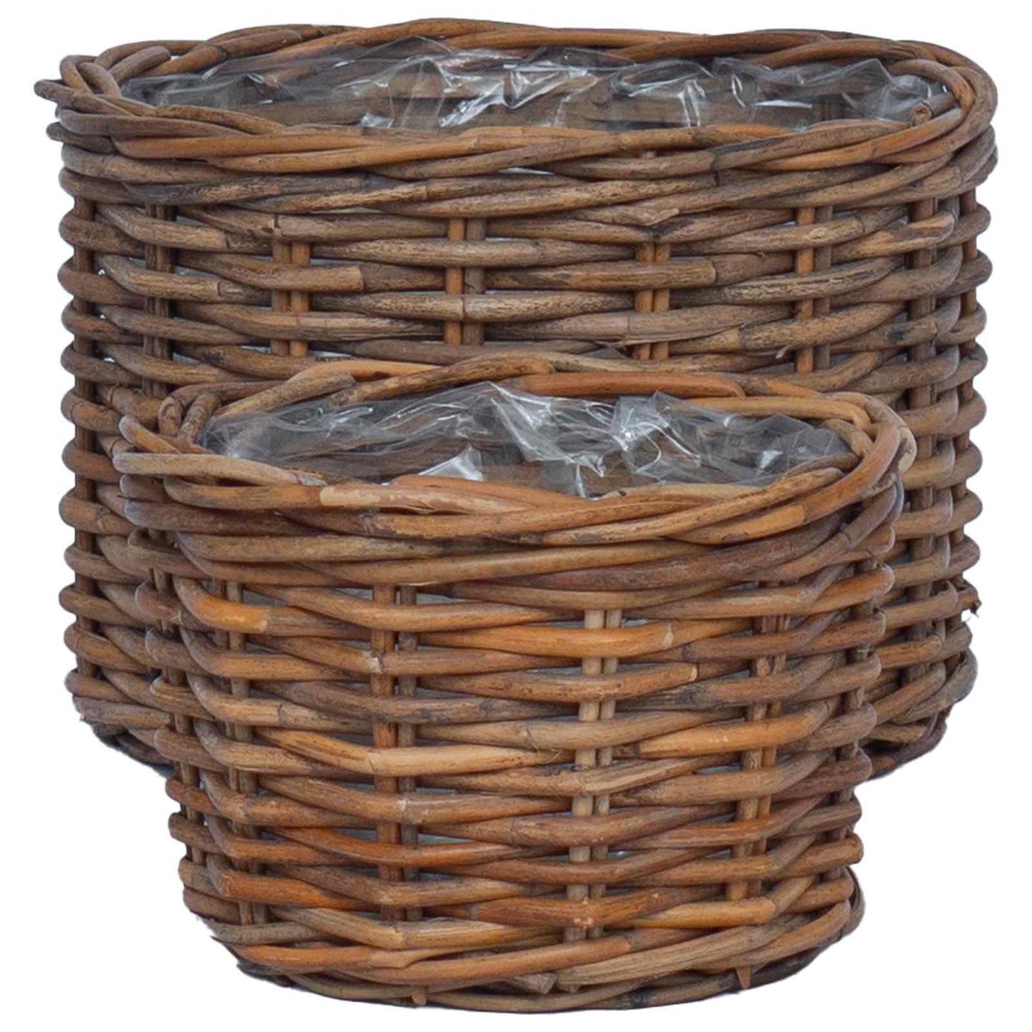 Flower Pot Basket with Storage 2 pcs Brown Kubu Rattan