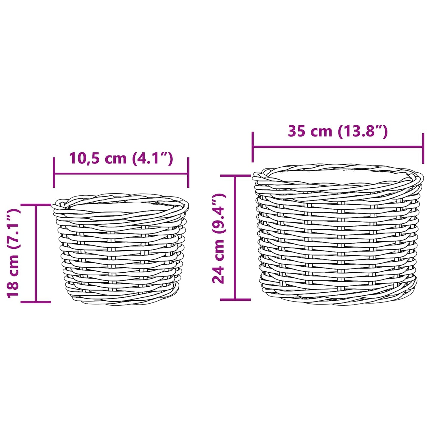 Flower Pot Basket with Storage 2 pcs Brown Kubu Rattan