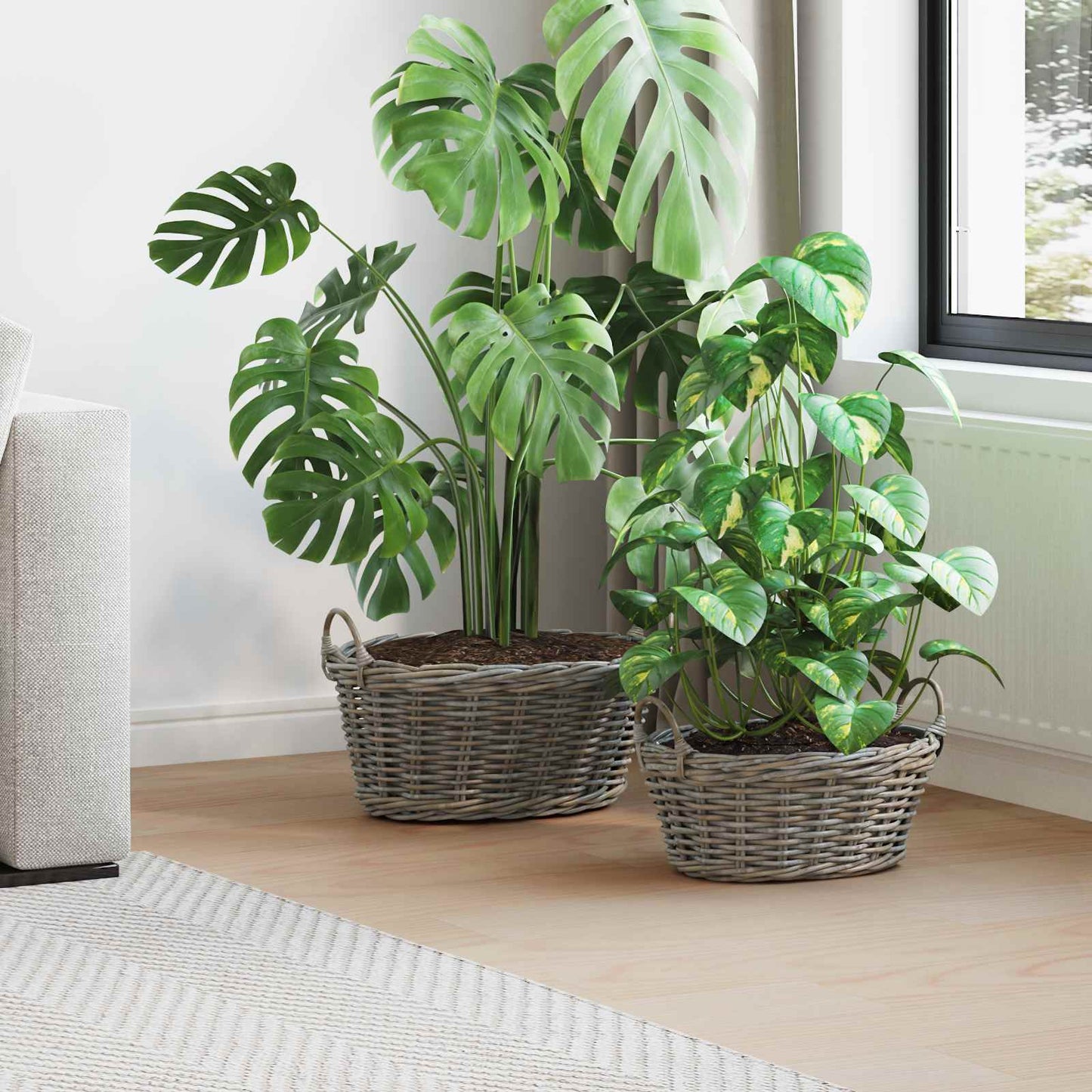 Panier cache-pot avec rangement 2 pcs gris Lacak Rotin