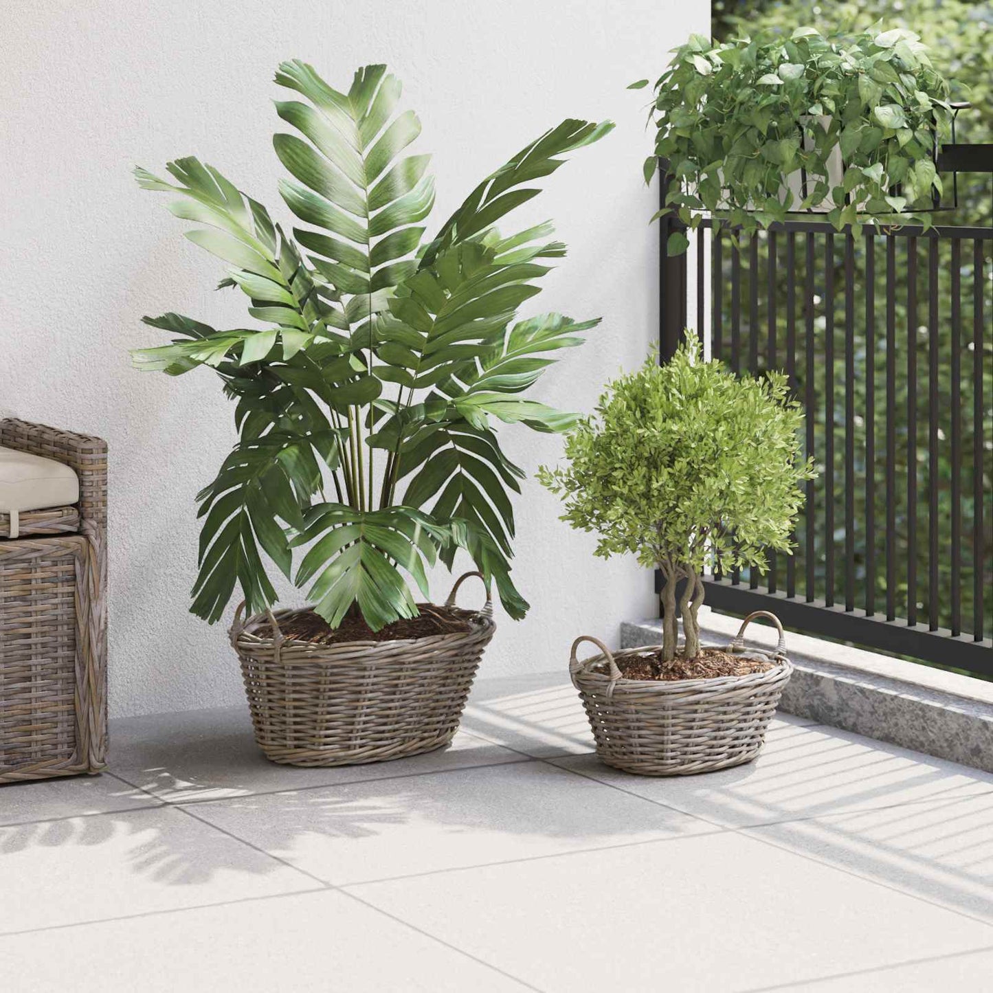 Panier cache-pot avec rangement 2 pcs gris Lacak Rotin