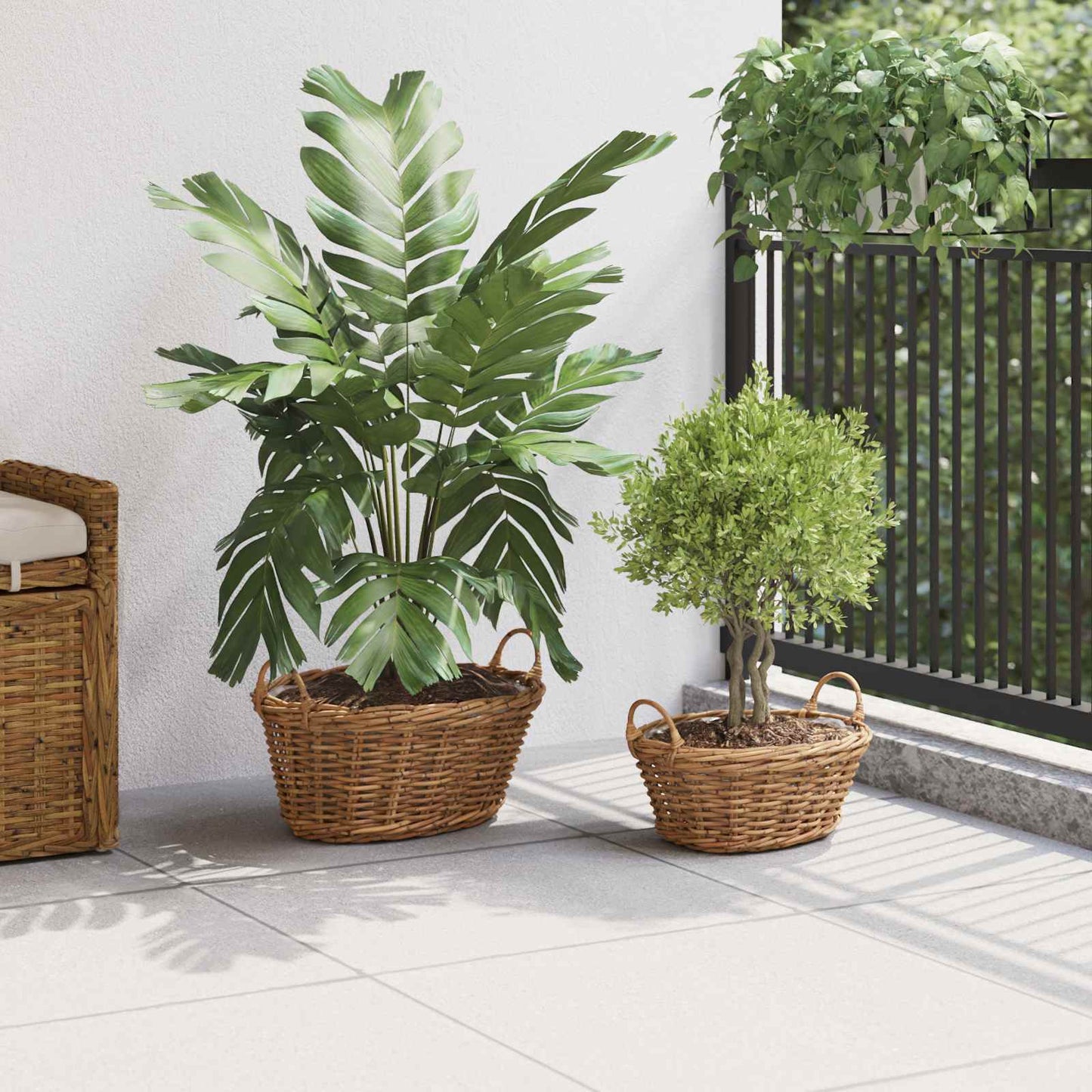Blumentopfkorb mit Speicher 2 pcs Braun Lacak Rattan