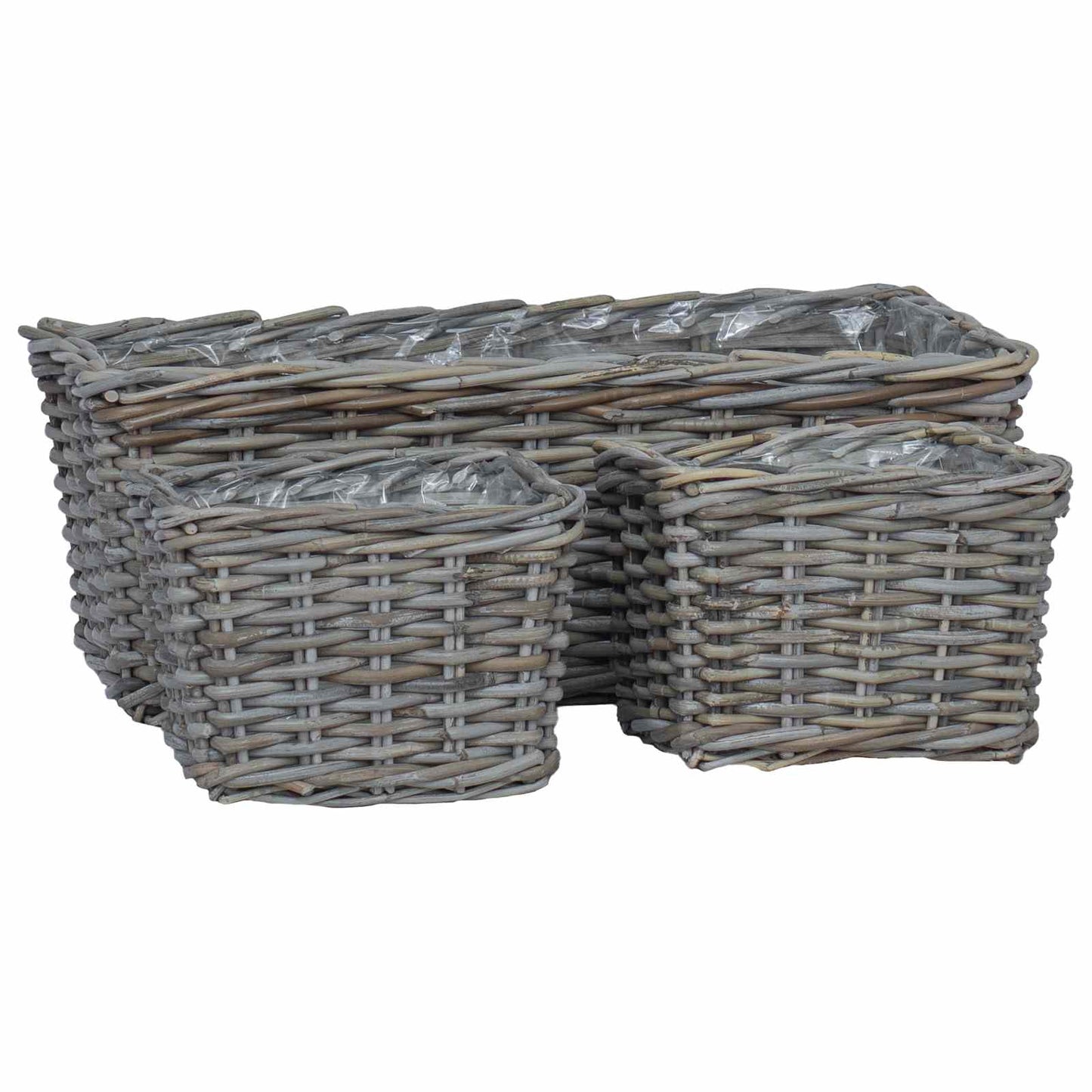 Flowerpot Basket with Storage 3 pcs Grey Kubu Rattan