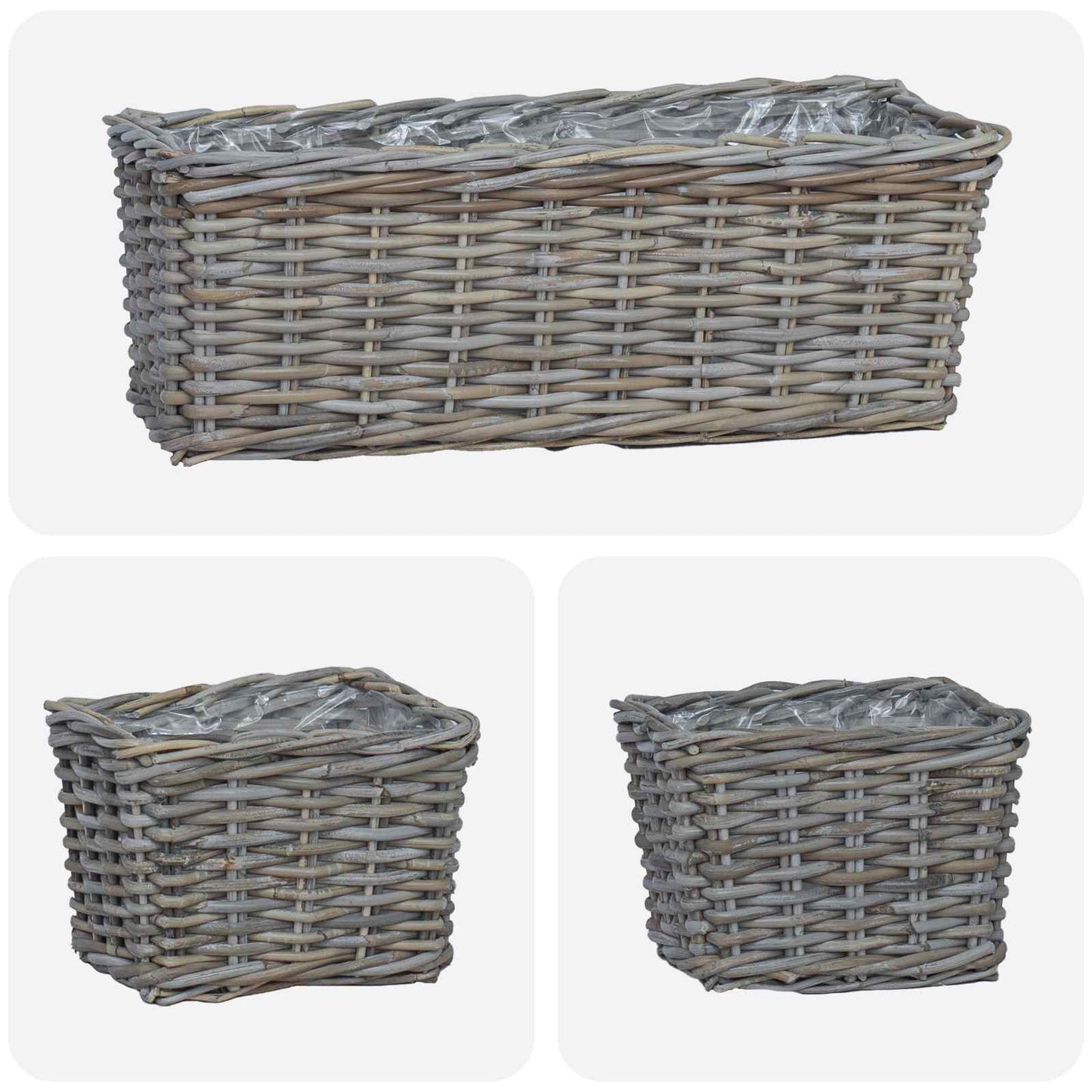 Flowerpot Basket with Storage 3 pcs Grey Kubu Rattan