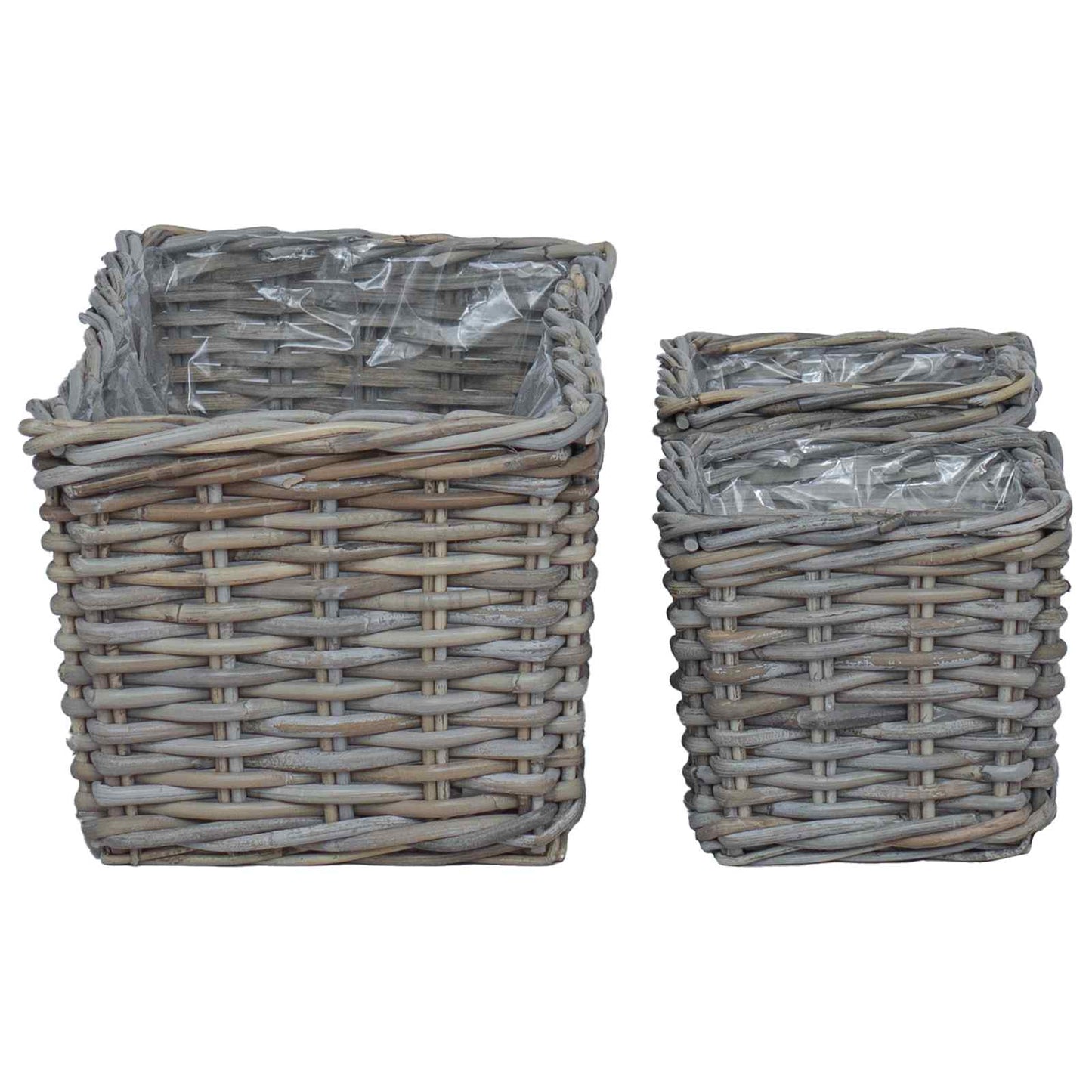 Flowerpot Basket with Storage 3 pcs Grey Kubu Rattan