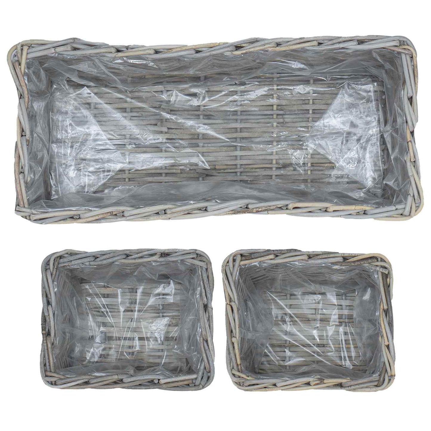 Flowerpot Basket with Storage 3 pcs Grey Kubu Rattan