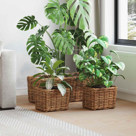 Blumentopfkorb mit Speicher 3 pcs Braun Kubu Rattan