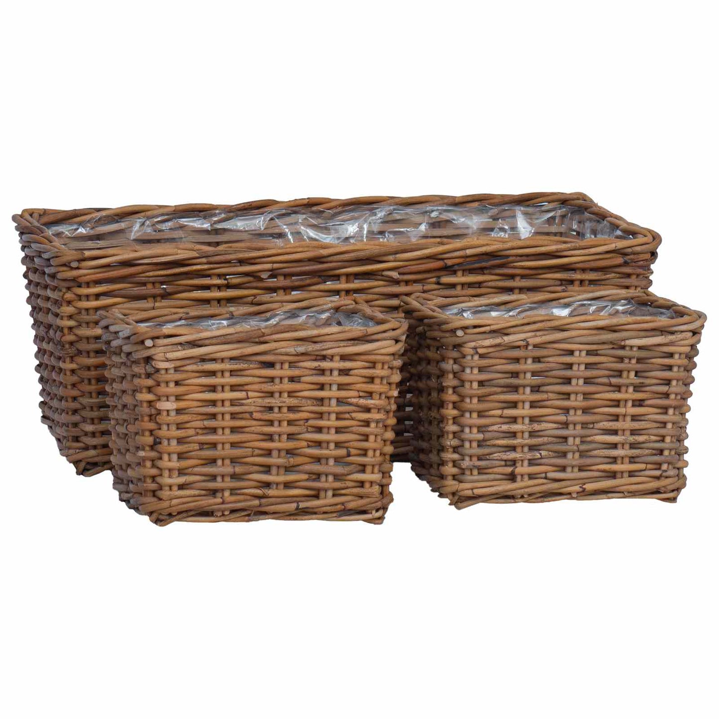 Flowerpot Basket with Storage 3 pcs Brown Kubu Rattan