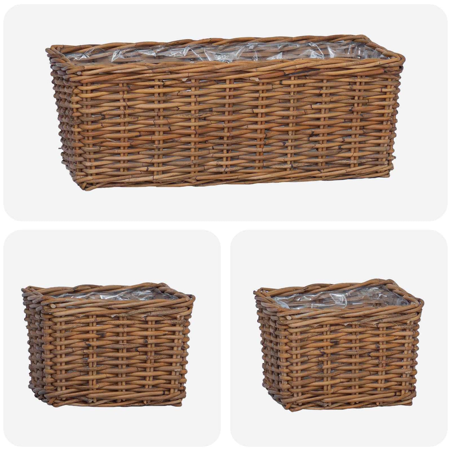 Flowerpot Basket with Storage 3 pcs Brown Kubu Rattan