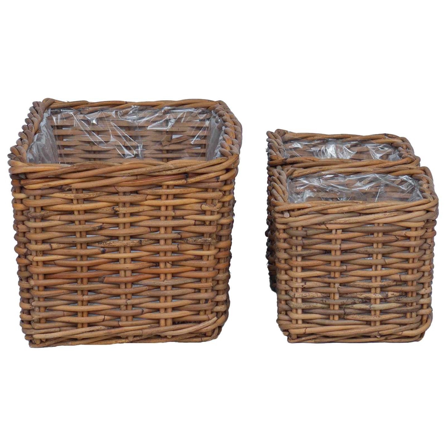 Flowerpot Basket with Storage 3 pcs Brown Kubu Rattan
