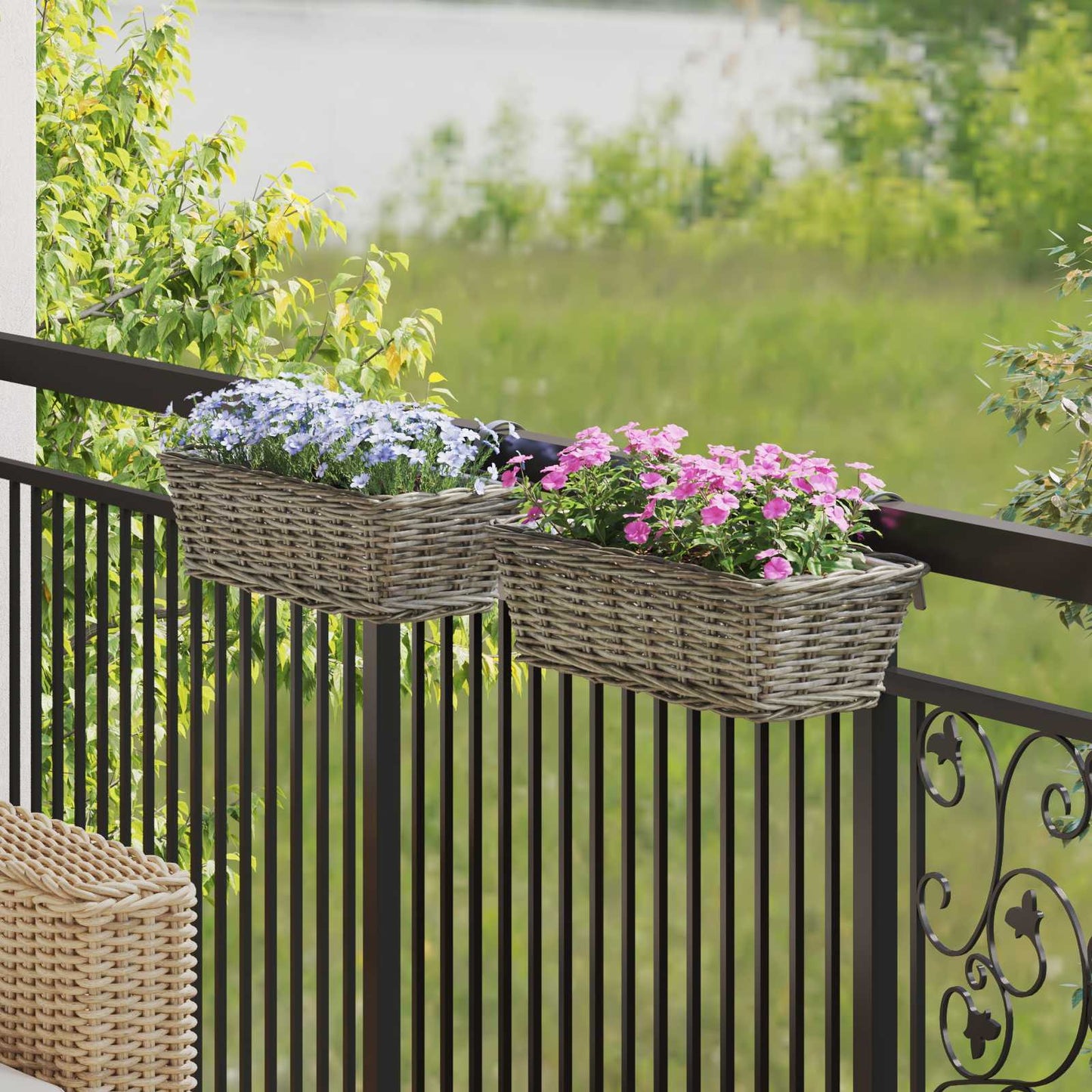 Panier jardinière suspendue 2 pcs Gris 48 x 22 x 15 cm