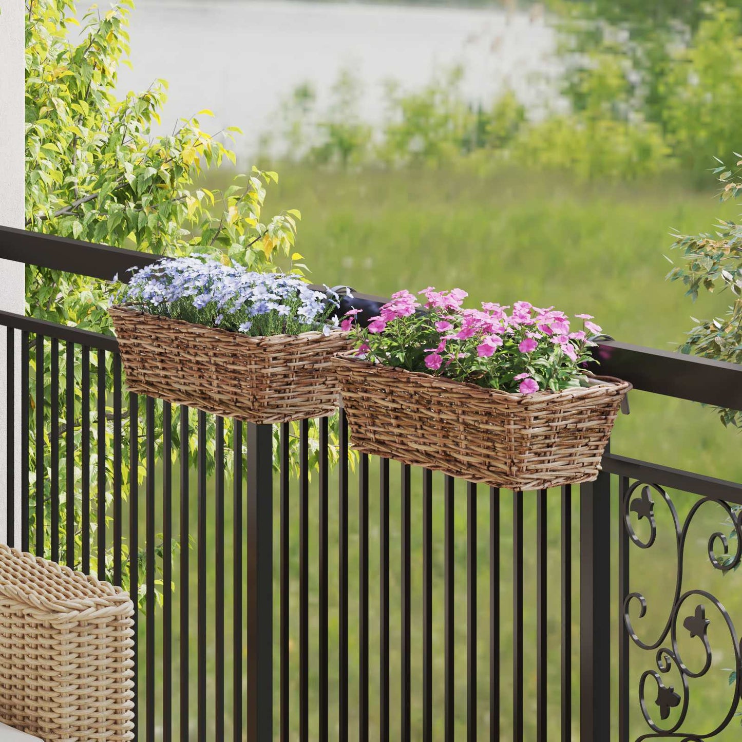 Hanging Flower Pot Basket 2 pcs Brown 48 x 22 x 15 cm