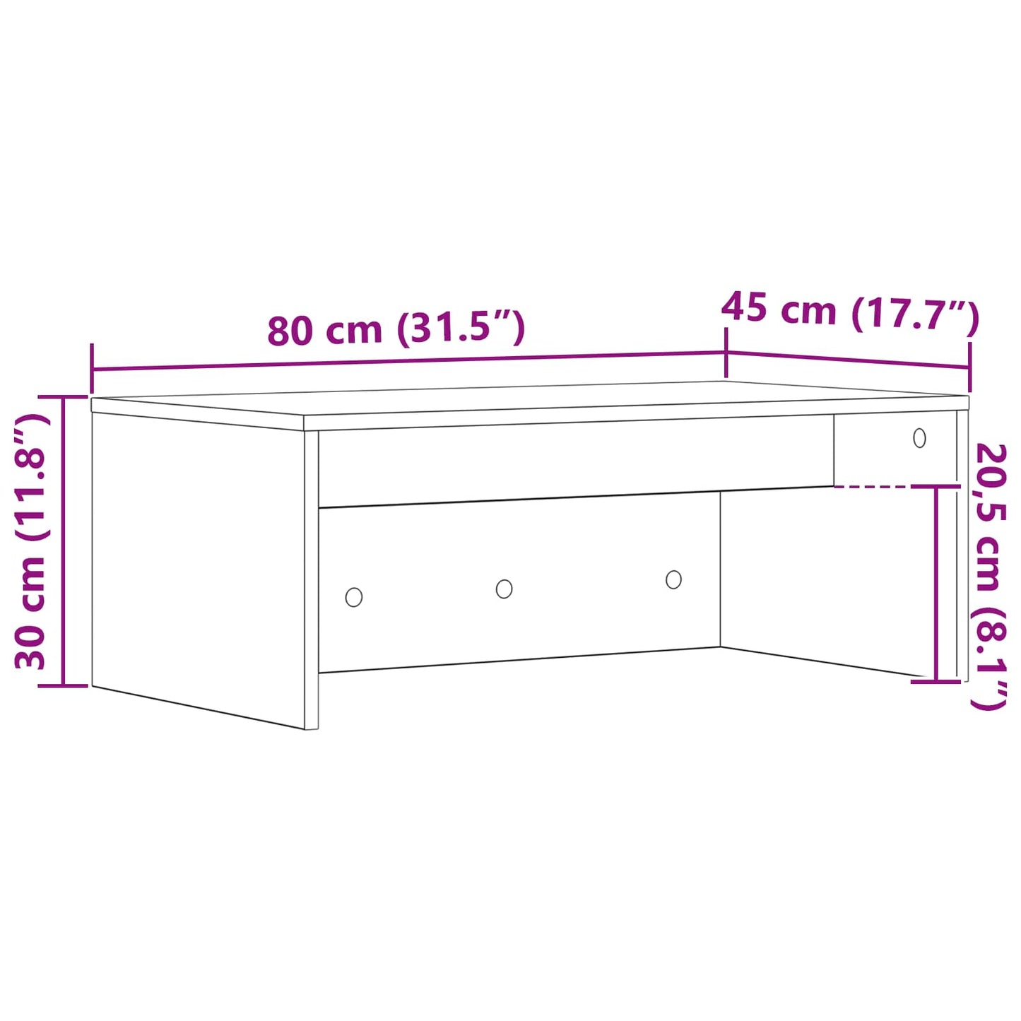 Table murale chêne Sonoma 80 x 45 x 30 cm Panneau de particules
