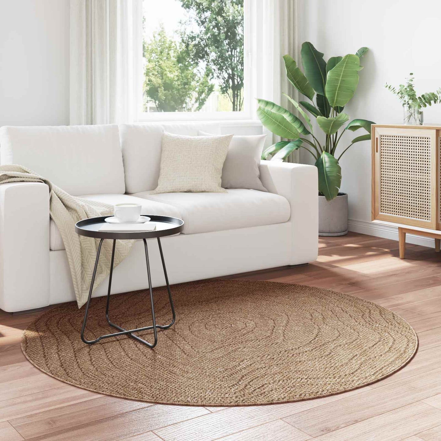 Area Rugs Round Moiré HUARTE Natural Ø 200 CM Polyester