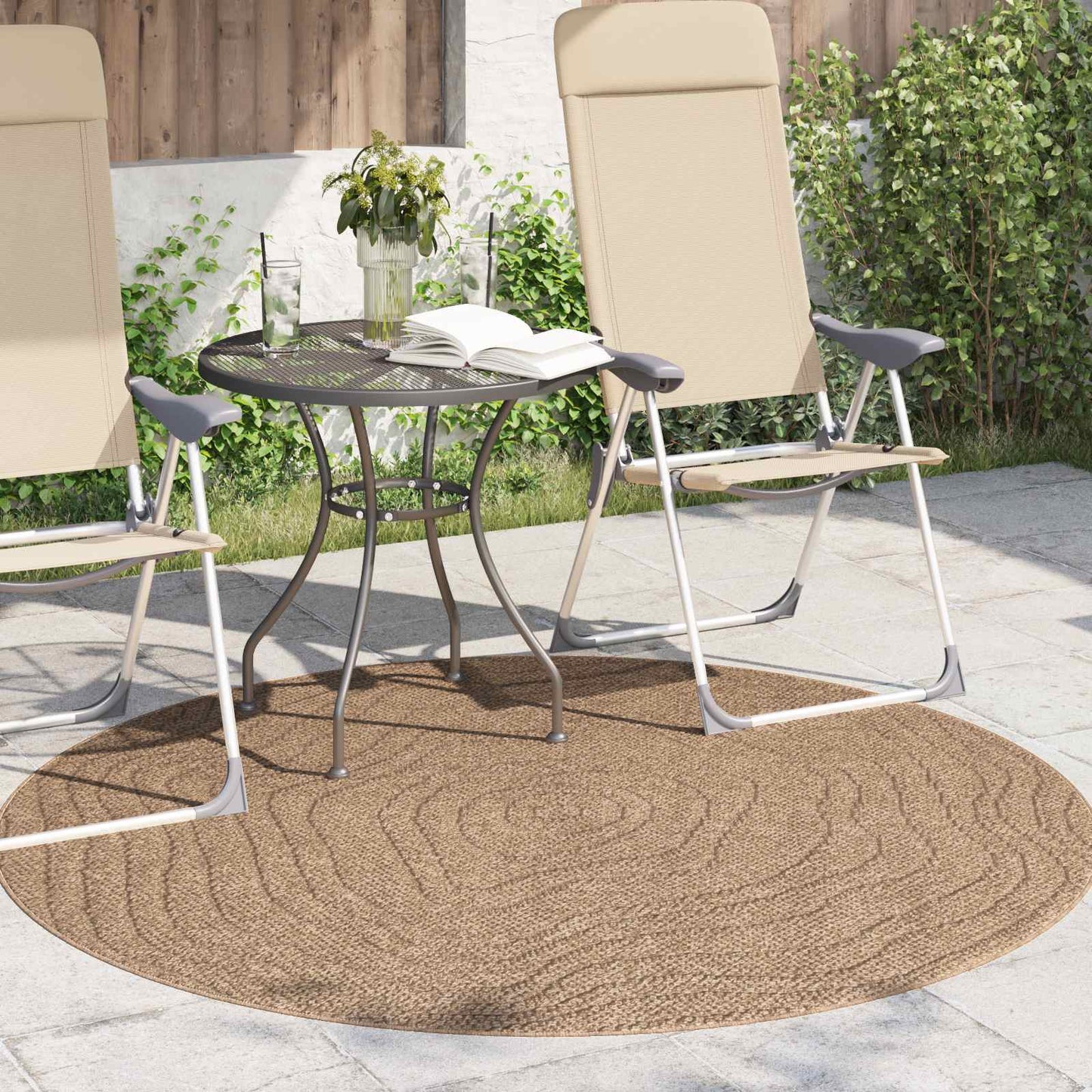 Area Rugs Round Moiré HUARTE Natural Ø 200 CM Polyester