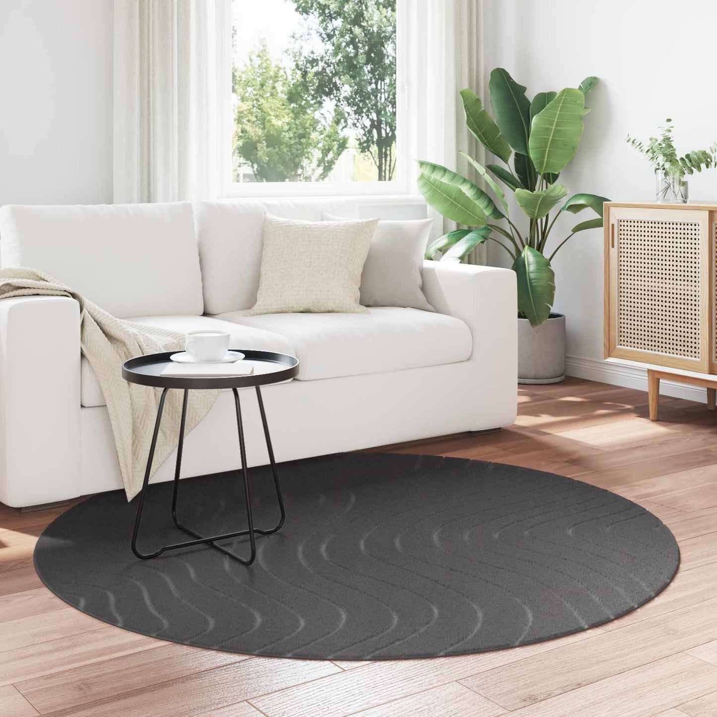 Bereichsteppiche Rund HUARTE Anthrazit Ø 120 CM Polyester