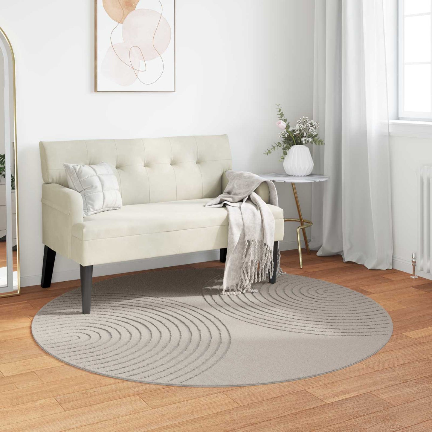 Area Rugs Round HUARTE Cream Ø 200 CM Polyester