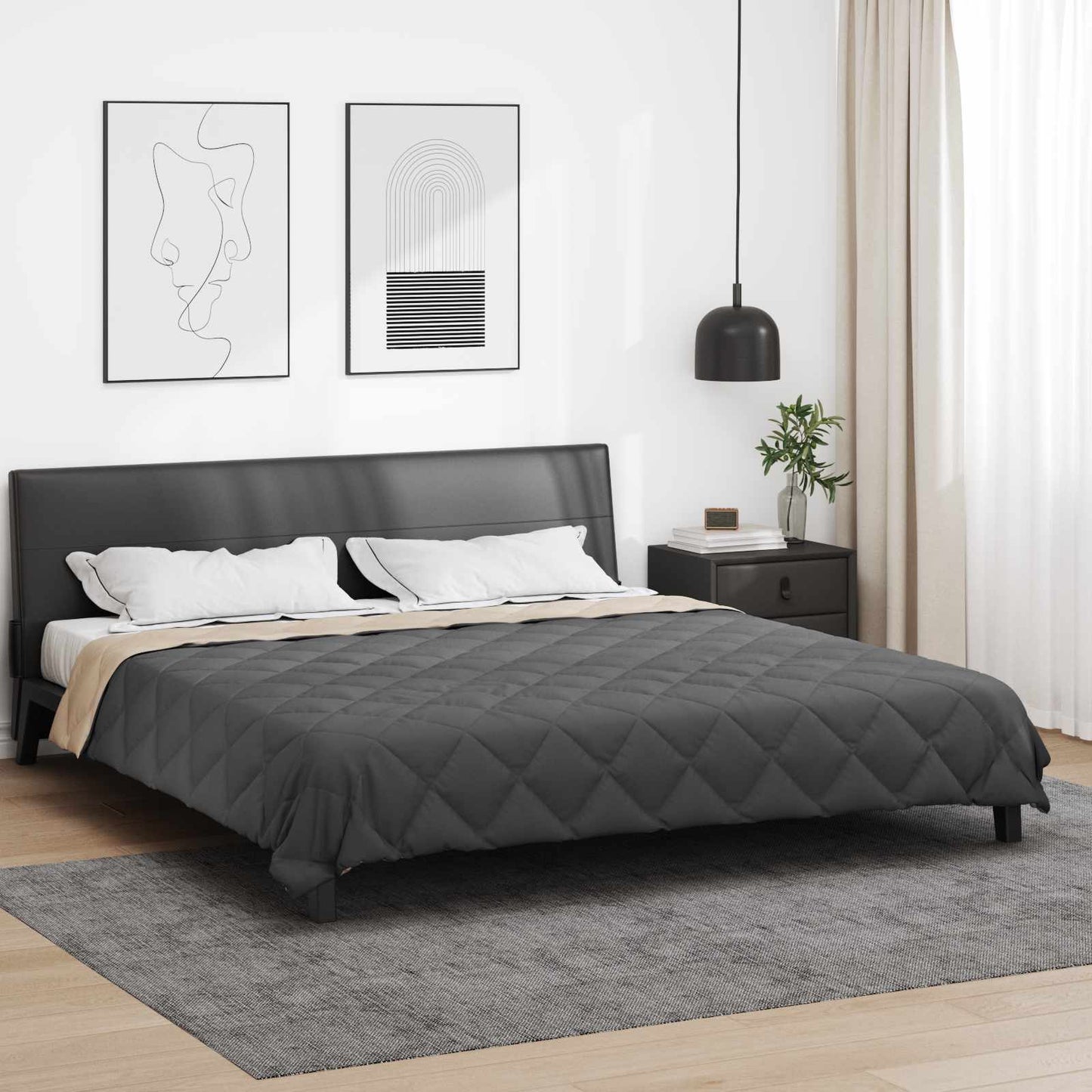 Sommerdecke Anthrazit und Taupe 200 x 200 cm Mikrofaser