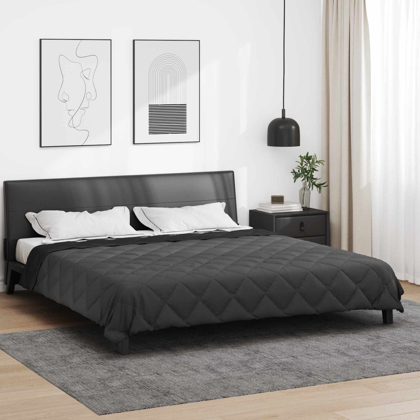 Couette d'été noire et anthracite 200 x 200 cm microfibre