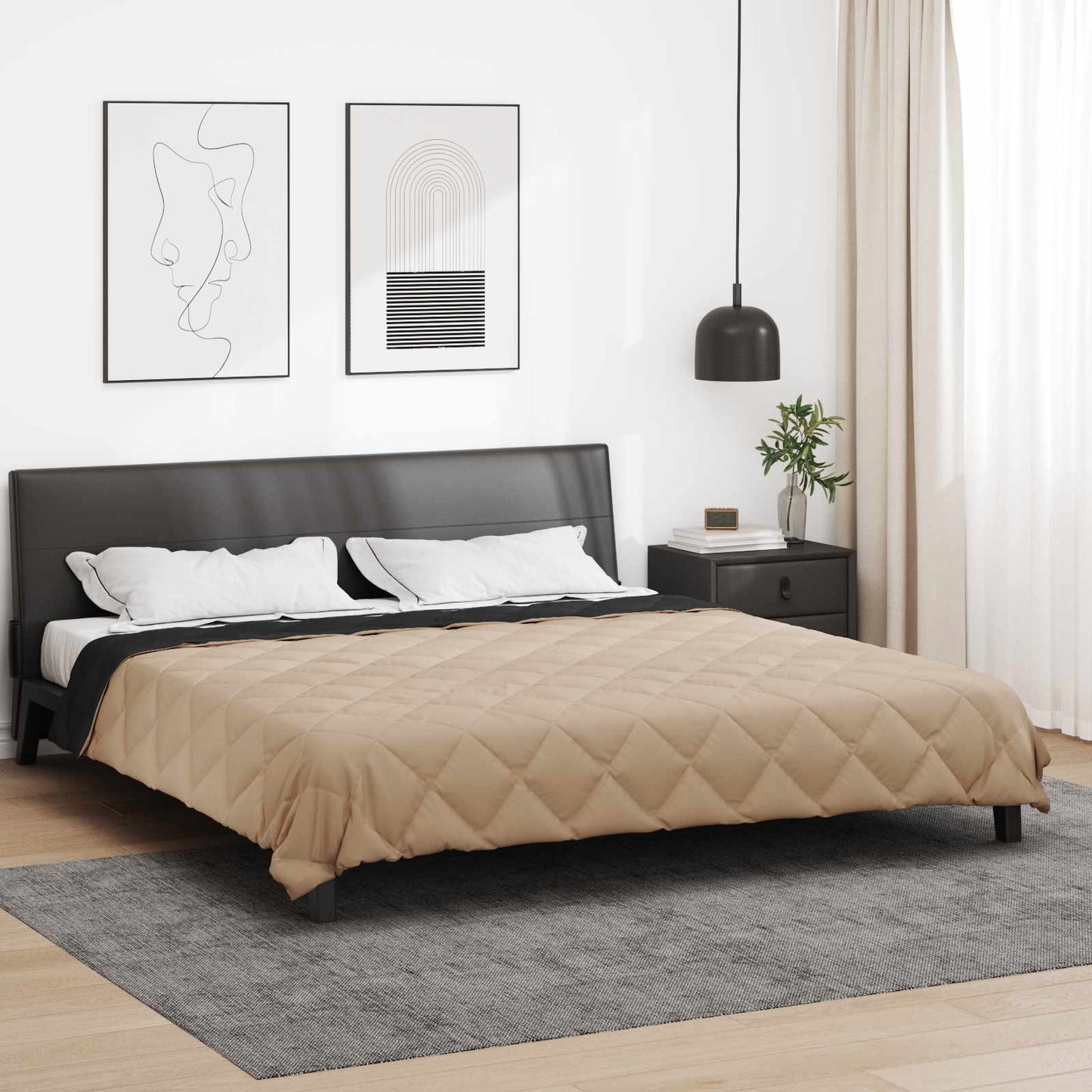 Sommerdecke Schwarz und Taupe 220 x 260 cm Mikrofaser