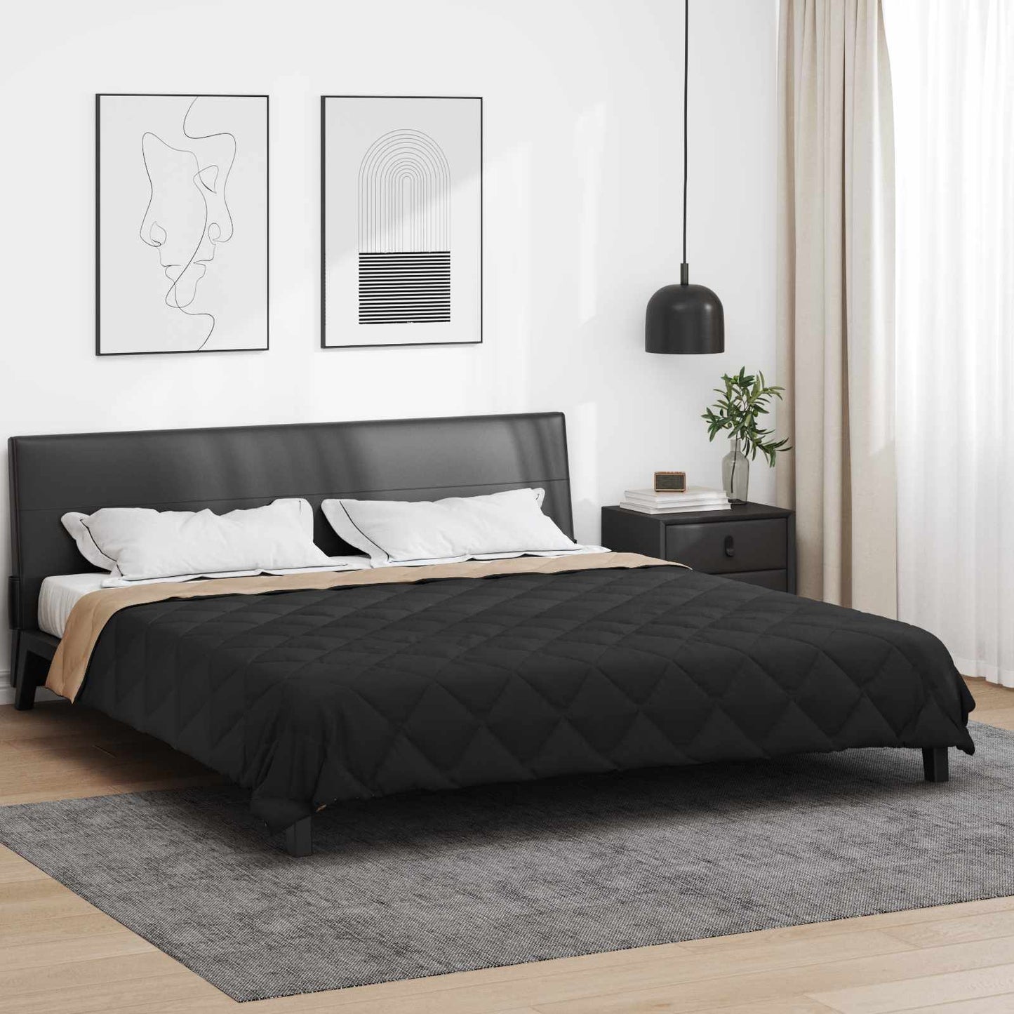 Sommerdecke Schwarz und Taupe 240 x 260 cm Mikrofaser