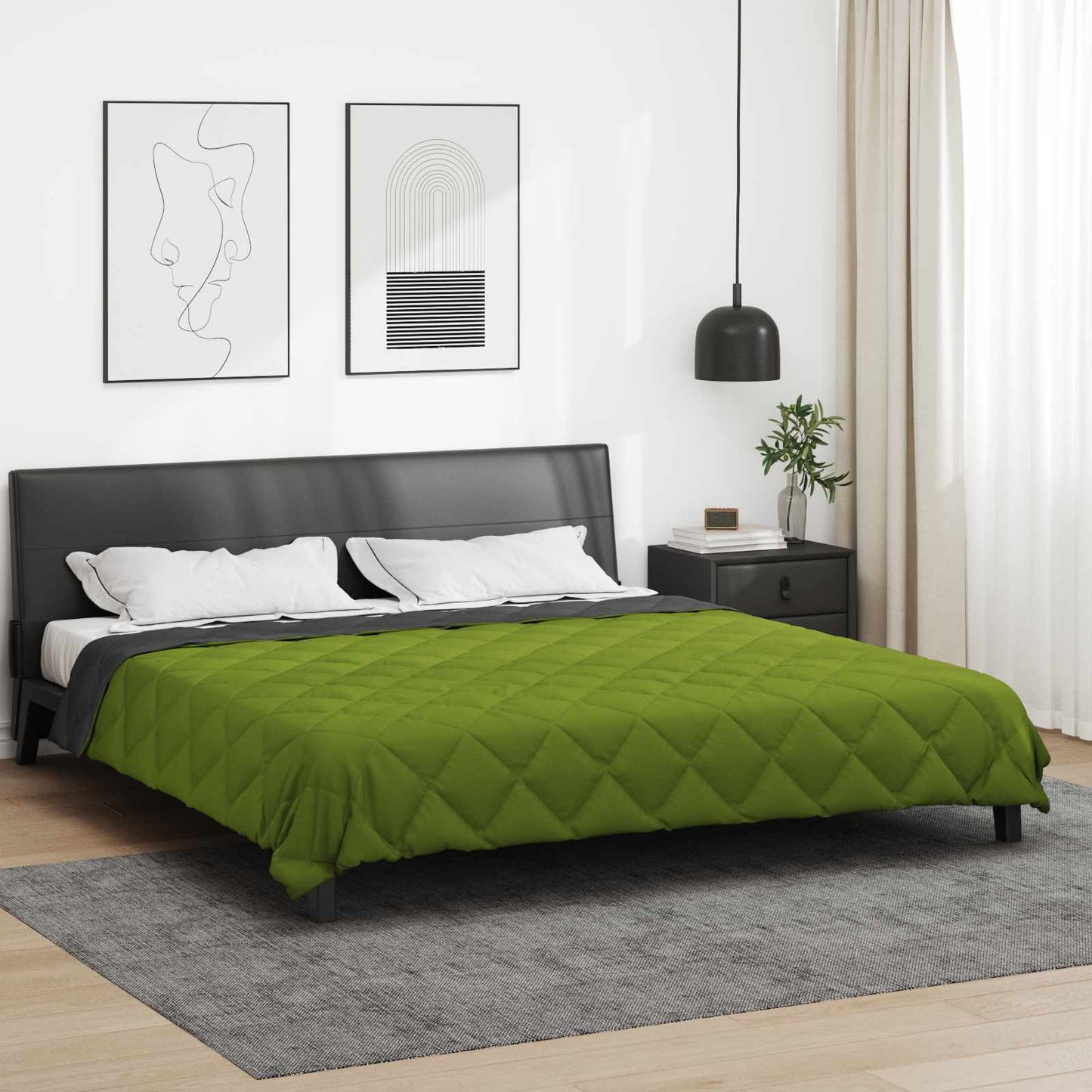 Ganzjahresbettdecke Grün und Anthrazit 220 x 200 cm Mikrofaser