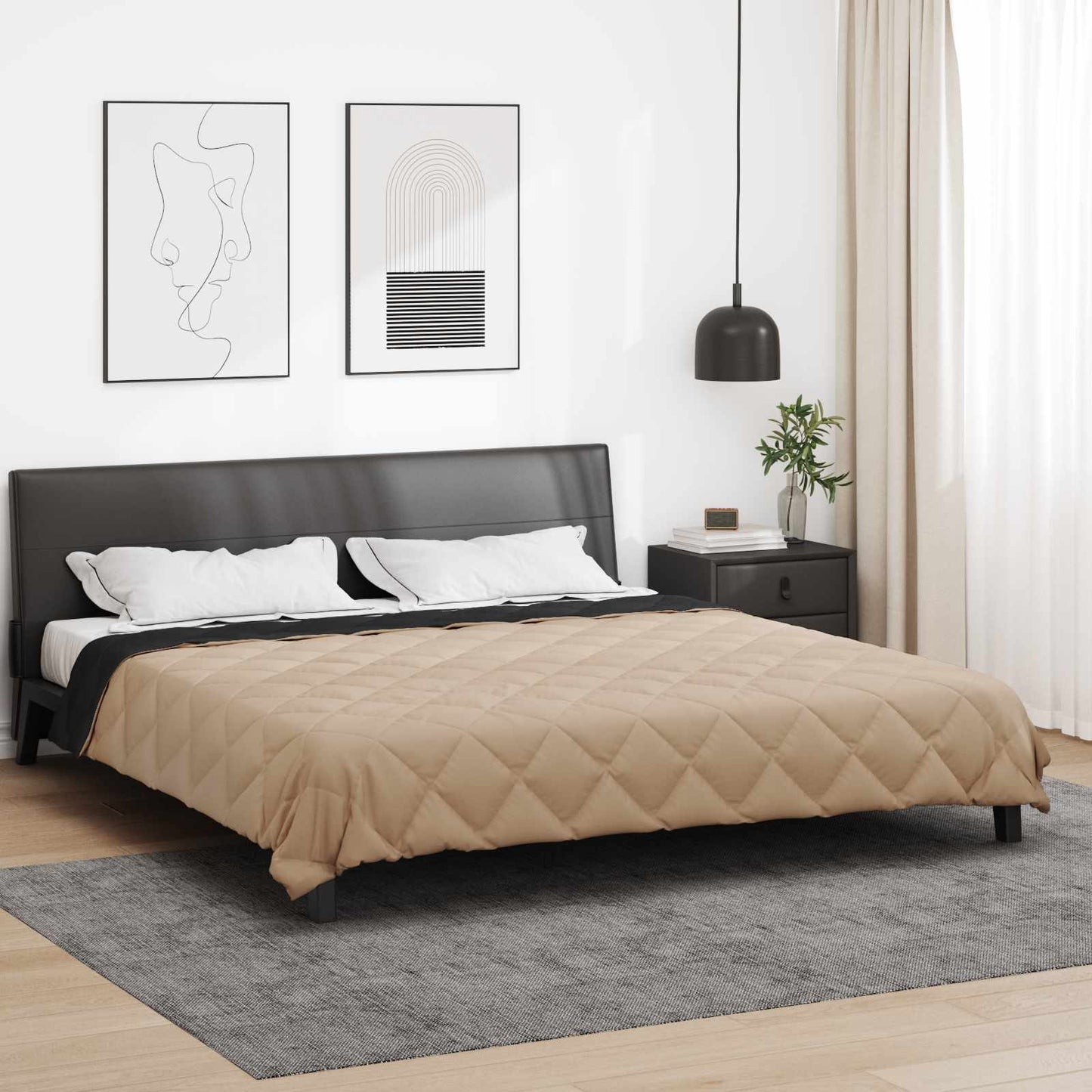 Ganzjahresbettdecke Schwarz und Taupe 220 x 200 cm Mikrofaser