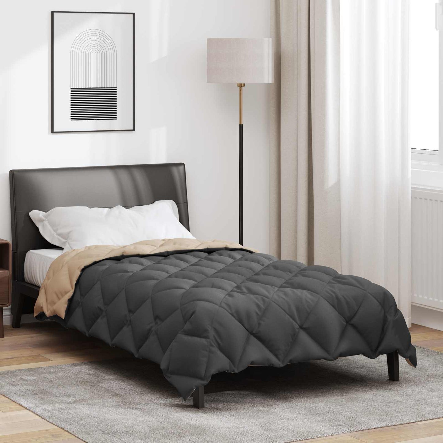 Couette d'hiver anthracite et taupe 200 x 155 cm microfibre