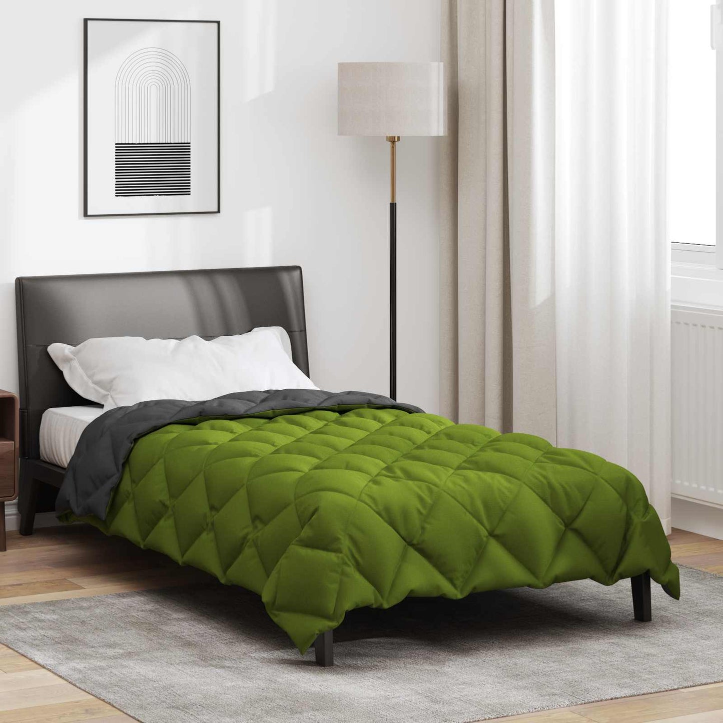 Couette d'hiver verte et anthracite 220 x 140 cm microfibre
