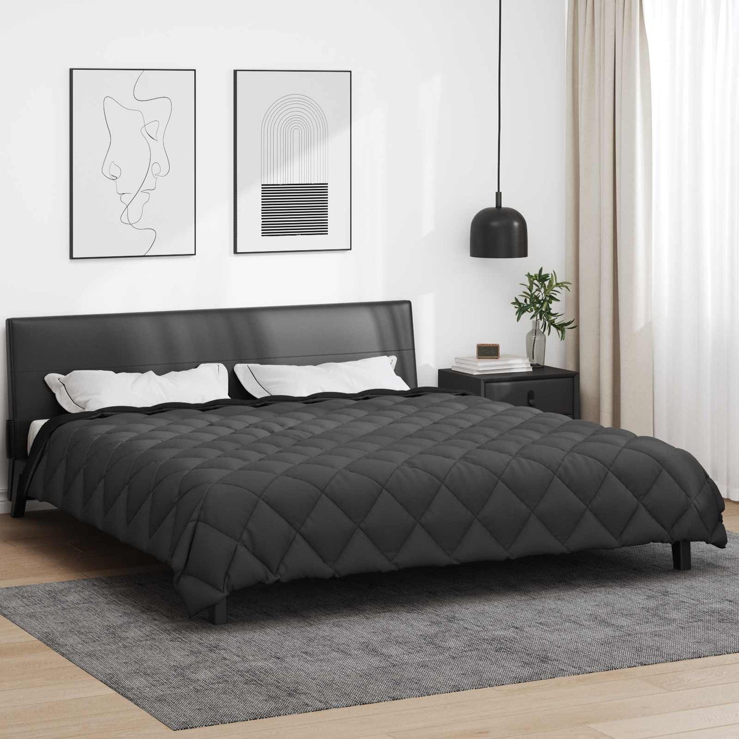 Couette d'hiver noire et anthracite 220 x 260 cm microfibre