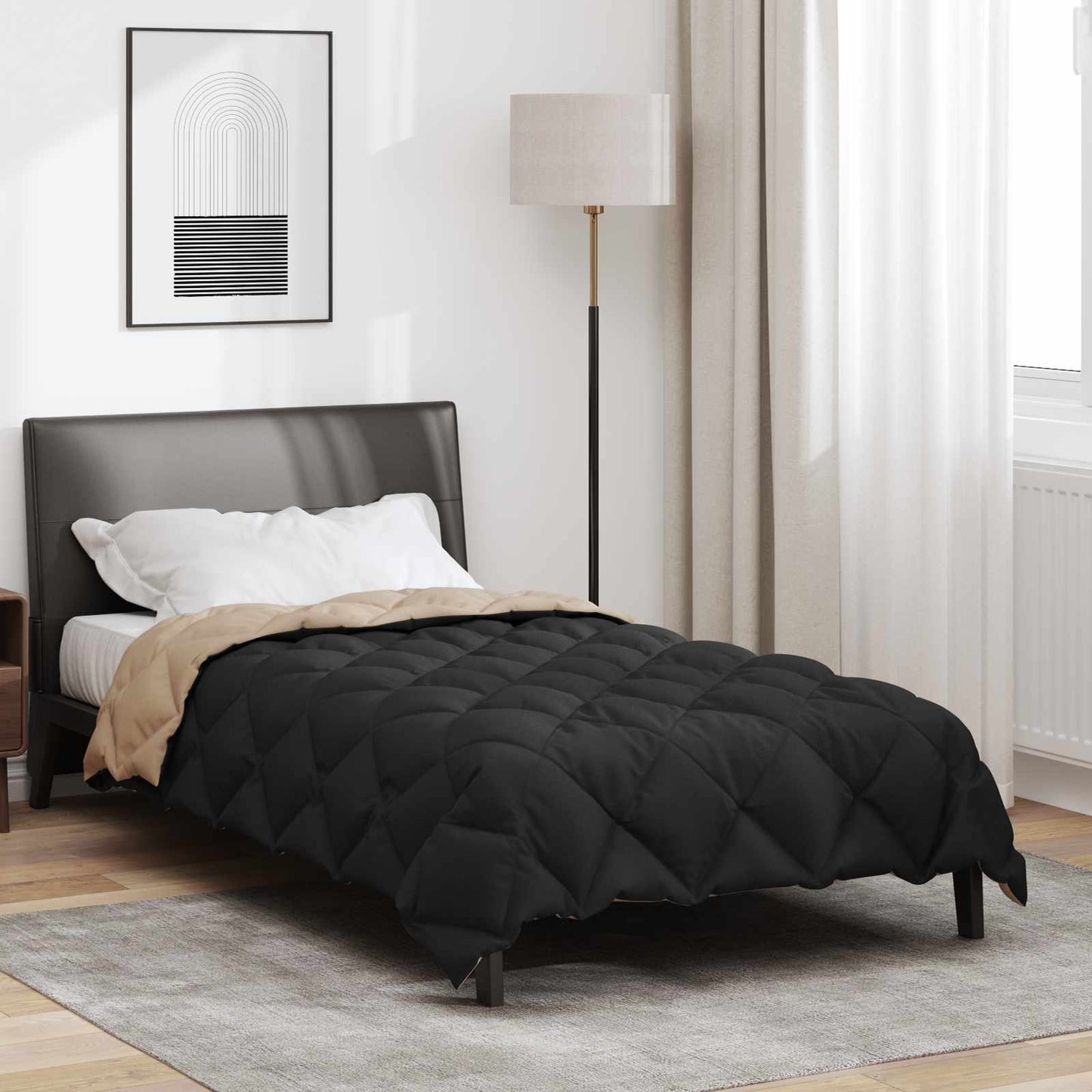 Black and Taupe Winter Duvet 200 x 140 cm Microfiber