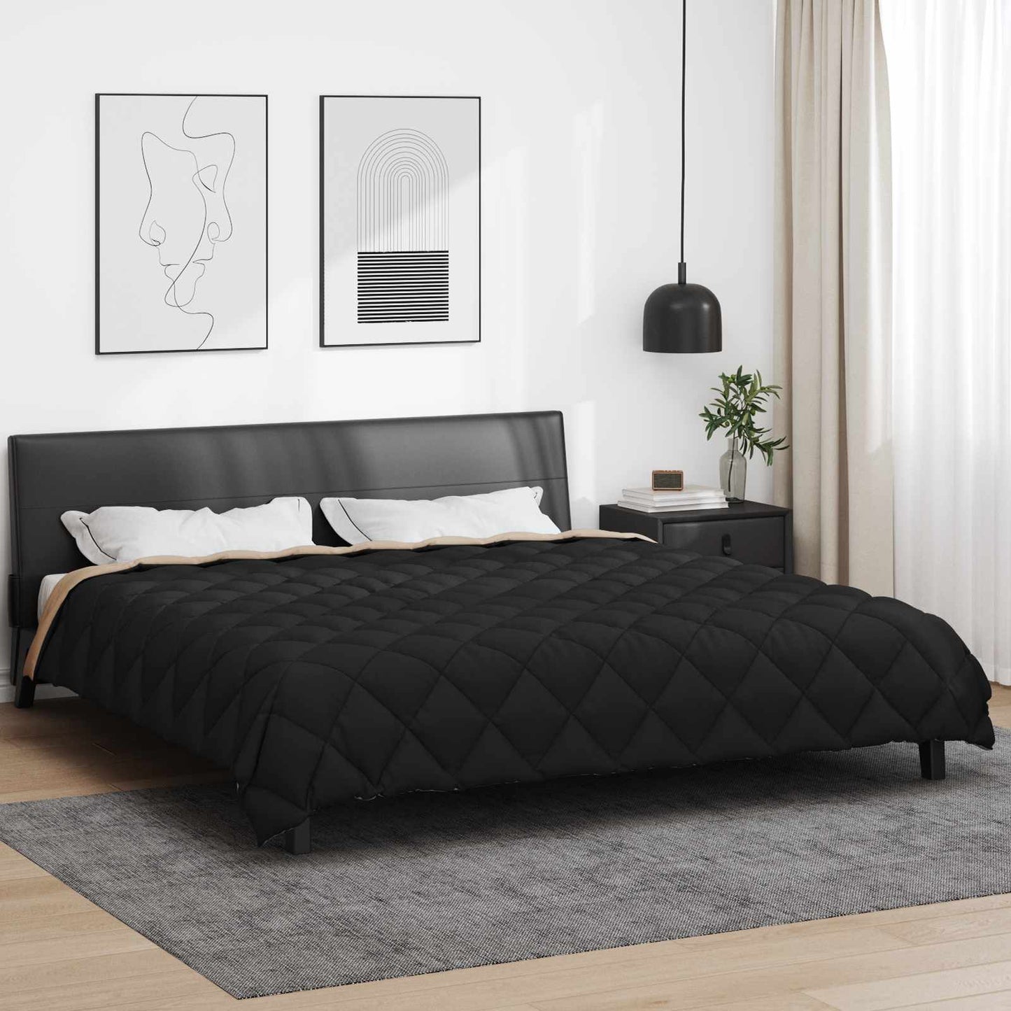 Winter Comforter Black and Taupe 220 x 200 cm Microfiber