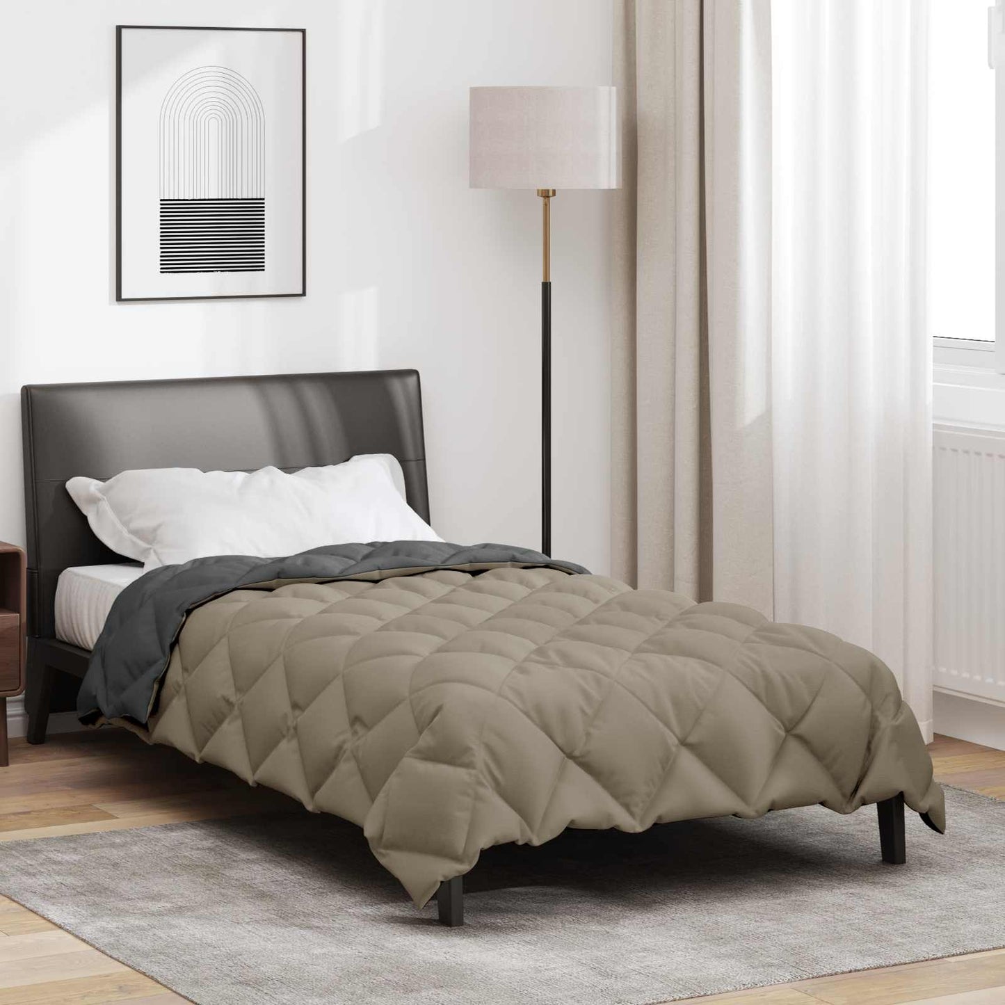 Couette d'hiver gris clair et anthracite 220 x 135 cm microfibre