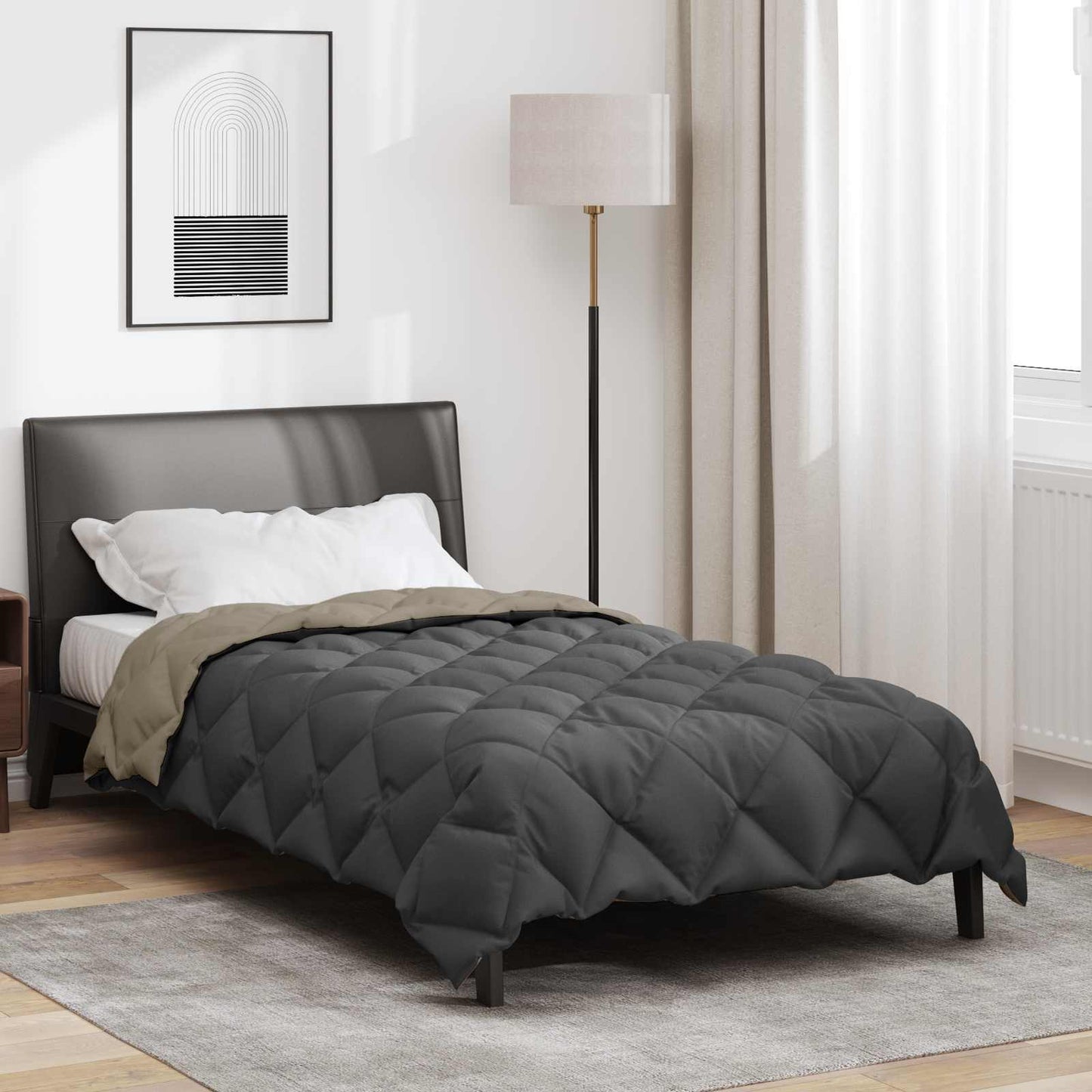 Couette d'hiver Gris clair et Anthracite 220 x 155 cm Microfibre