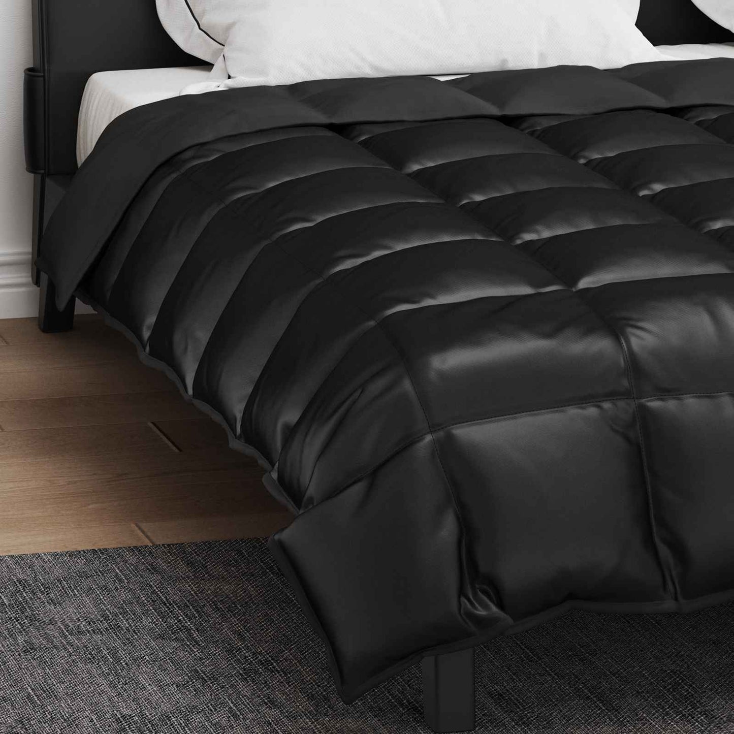 Couette d'hiver noire 220 x 240 cm satin et microfibre