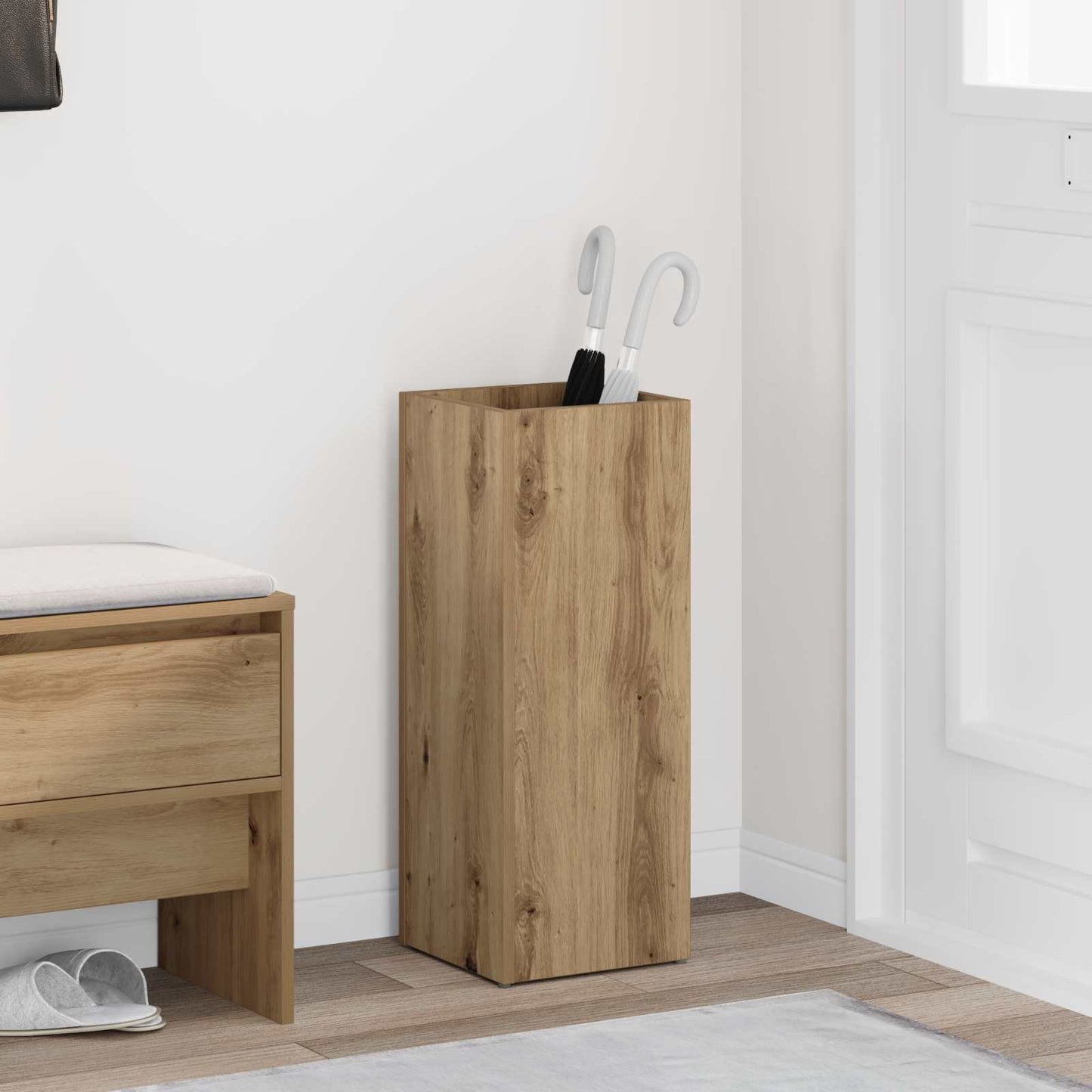 Parasol Stand with Storage Artisan Oak 25 x 24.5 x 64 cm